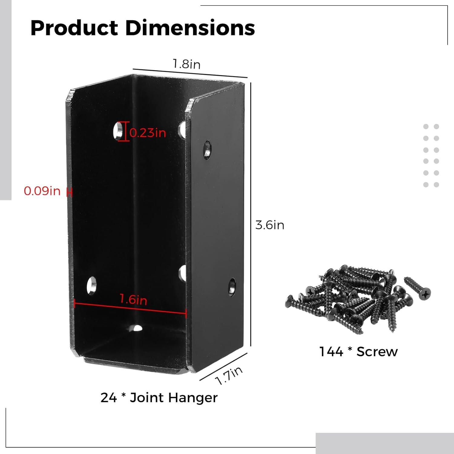 24 Pcs Concealed Joist Hangers 2x4 (Actual 1.5"x3.5") Heavy-Duty Deck Railing Post Brackets with Screws Stair Railing Connectors for Wood Beams, Fences, Swing, Handrail