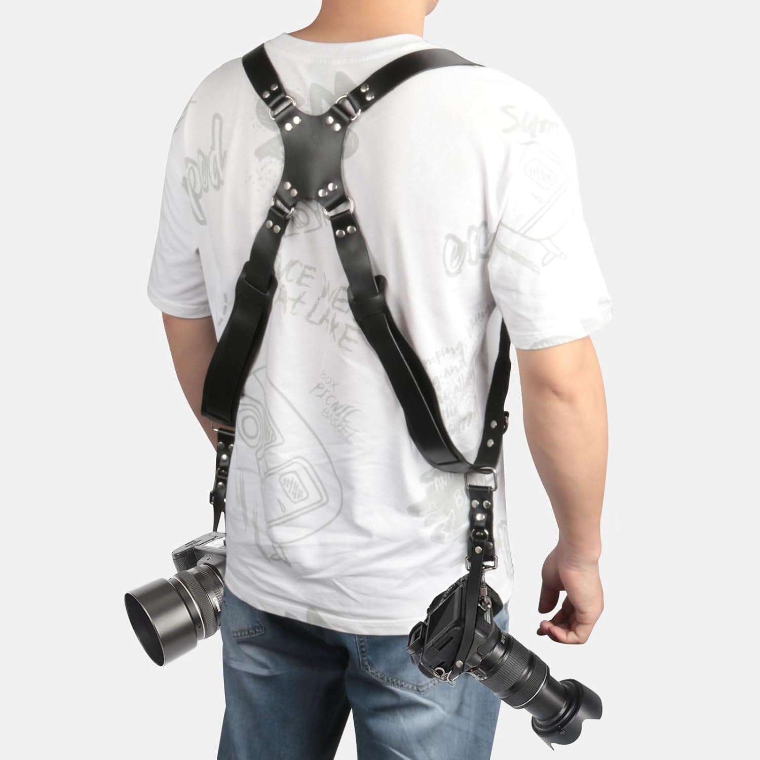 Kasla Camera Strap, Camera Straps for Photographers, Leather Dual Camera Strap for Two DSLR/SLR Cameras (Black)