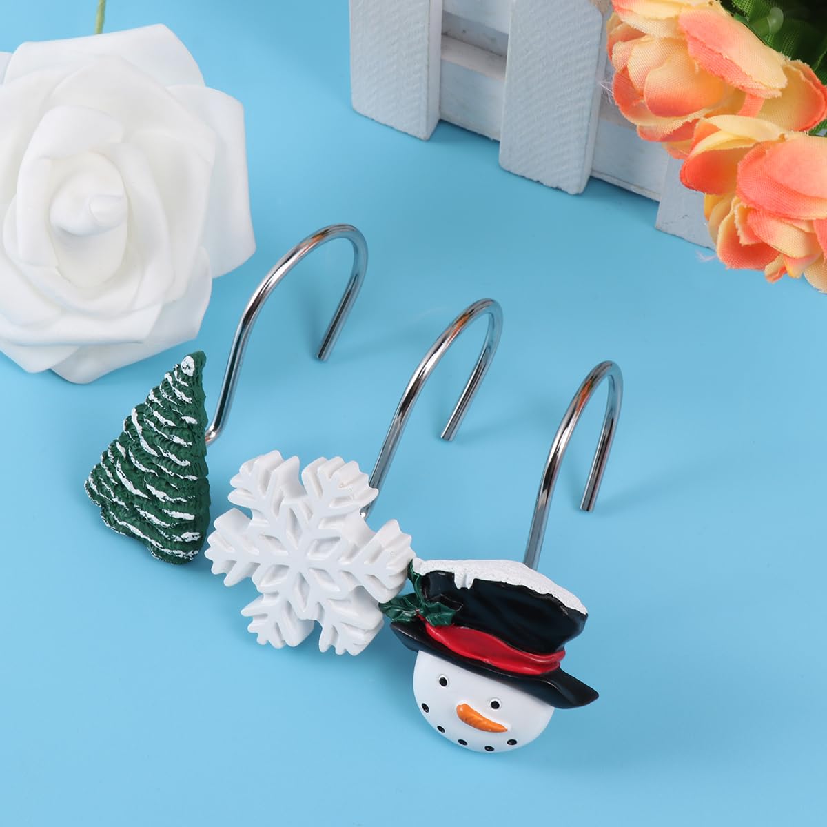 Aimoye - Anillo De Gancho Para Cortina De Ducha De Sirena, Ganchos Plateados Para Cortina, Ganchos Decorativos Para Barra De Ducha De Baño, Juego De Accesorios De Baño, Decoración De Baño Con