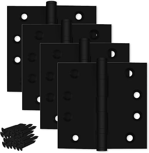 Miniatura 8 de Bisagra negra resistente para puerta, rodamiento de bolas negro mate, 4 x 4 pulgadas, resistente, juego de 2 bisagras de puerta de latón macizo