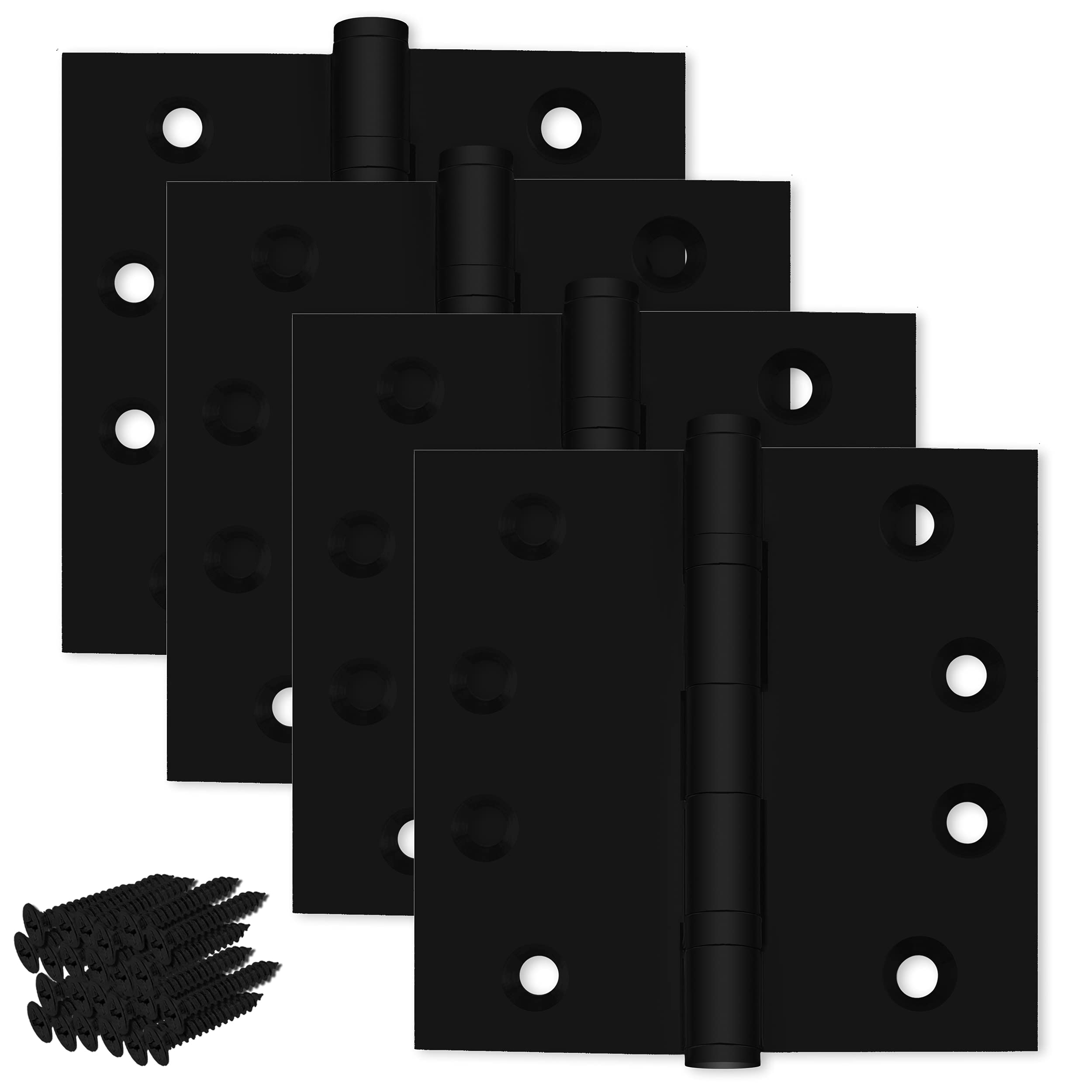 Finsbury Hardware Black Door Hinge Matte Black Ball Bearing 4.5 x 4.5 Inch Heavy Duty - Set of 4 Solid Brass Matte Black Door Hinges (Flat Black)