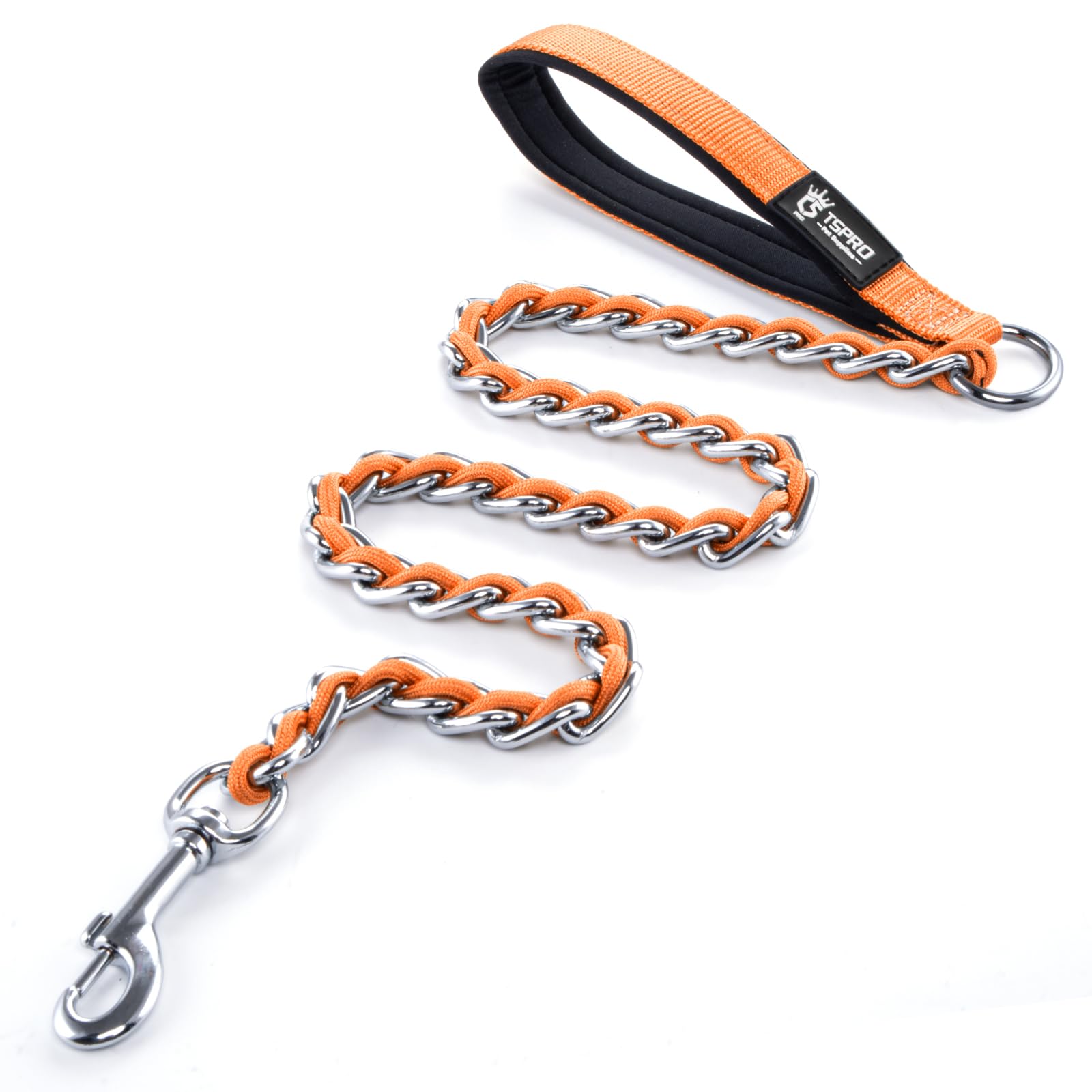 TSPRO Chew Proof Leash - 3.3 FT Stainless Steel Metal Training Leash with Soft Handle for Medium Large Dog (4MM, Orange)