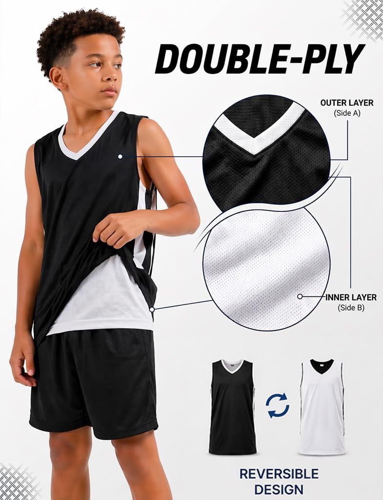 Camisetas de baloncesto atléticas de malla reversible para niños y jóvenes, uniformes de equipo en blanco para deportes