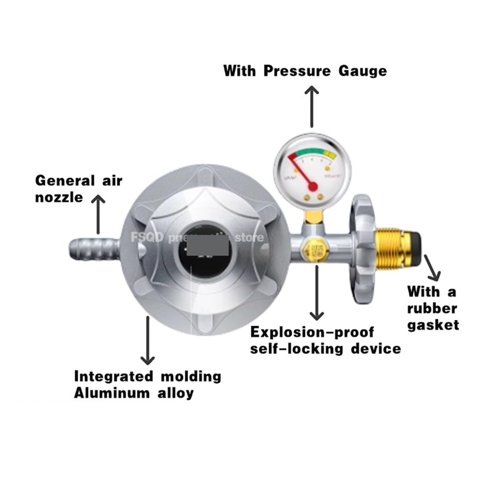Válvula reductora de presión de baja presión, cilindro de Gas engrosado, válvula de seguridad a prueba de explosiones for el hogar, 1 ud. Para aplicaciones industriales(2M Wire,No Pressure Gauge)