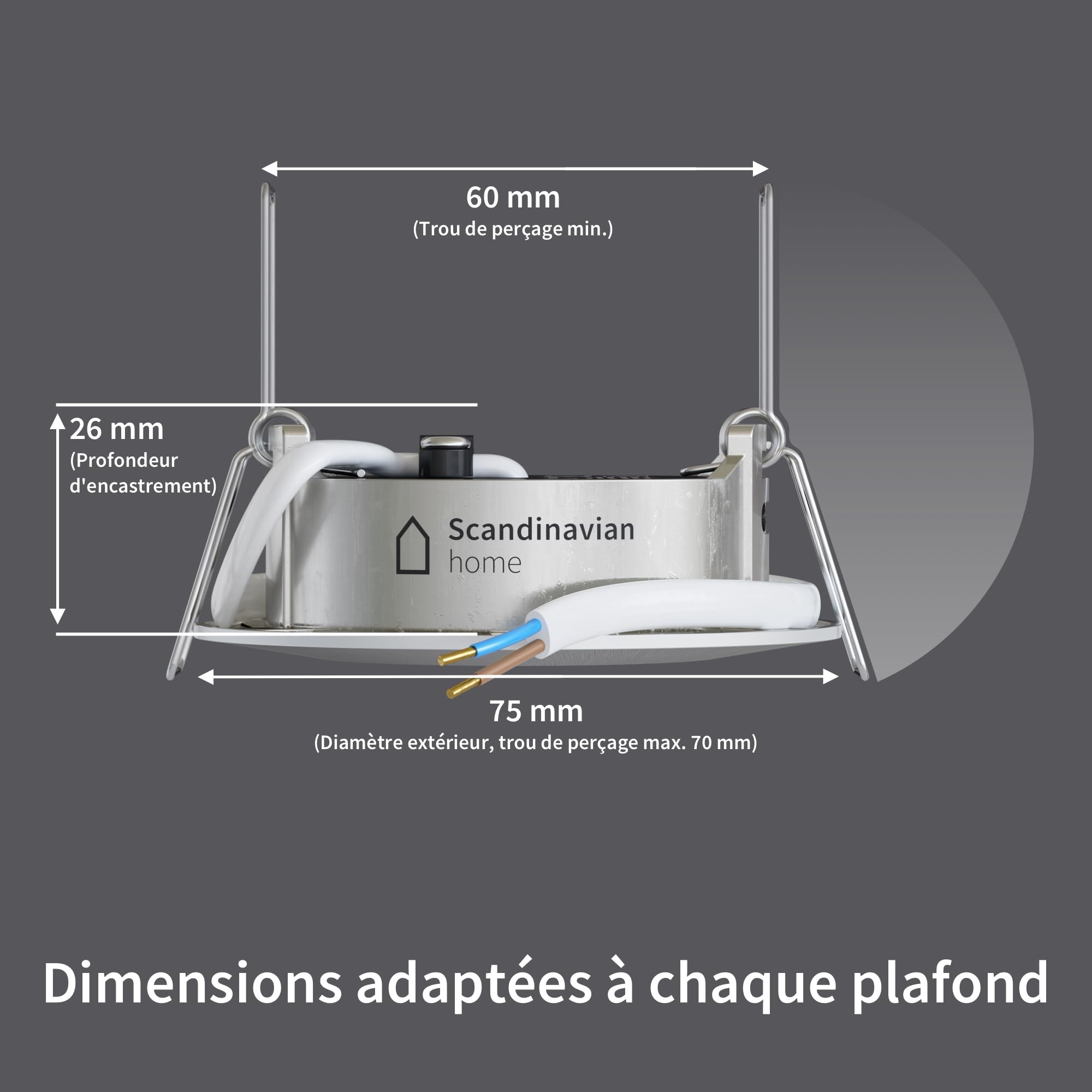 Scandinavian home Set de 3 spots encastrables LED 230V 4,5W blanc chaud 60mm - 70mm I salle de bains I CRI 90 500lm 3000K 68mm I Design en acier inoxydable avec verre dépoli