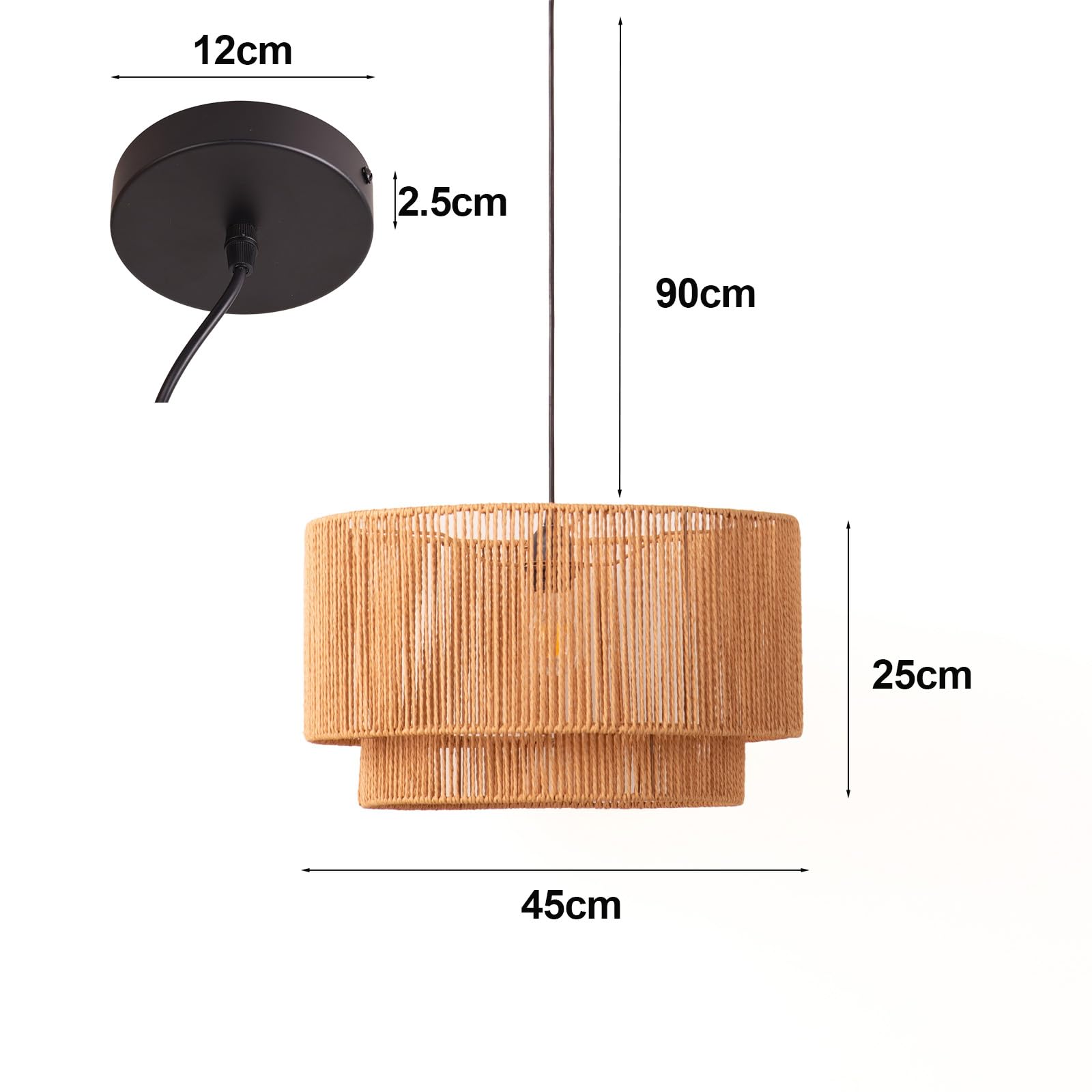 Alpinaluz Pendelleuchte Ø45 cm mit handgewebtem Papierlampenschirm und hellbraunem Eisenrahmen – Boho Vintage Design für Wohnzimmer, Esszimmer und Schlafzimmer im Innenbereich