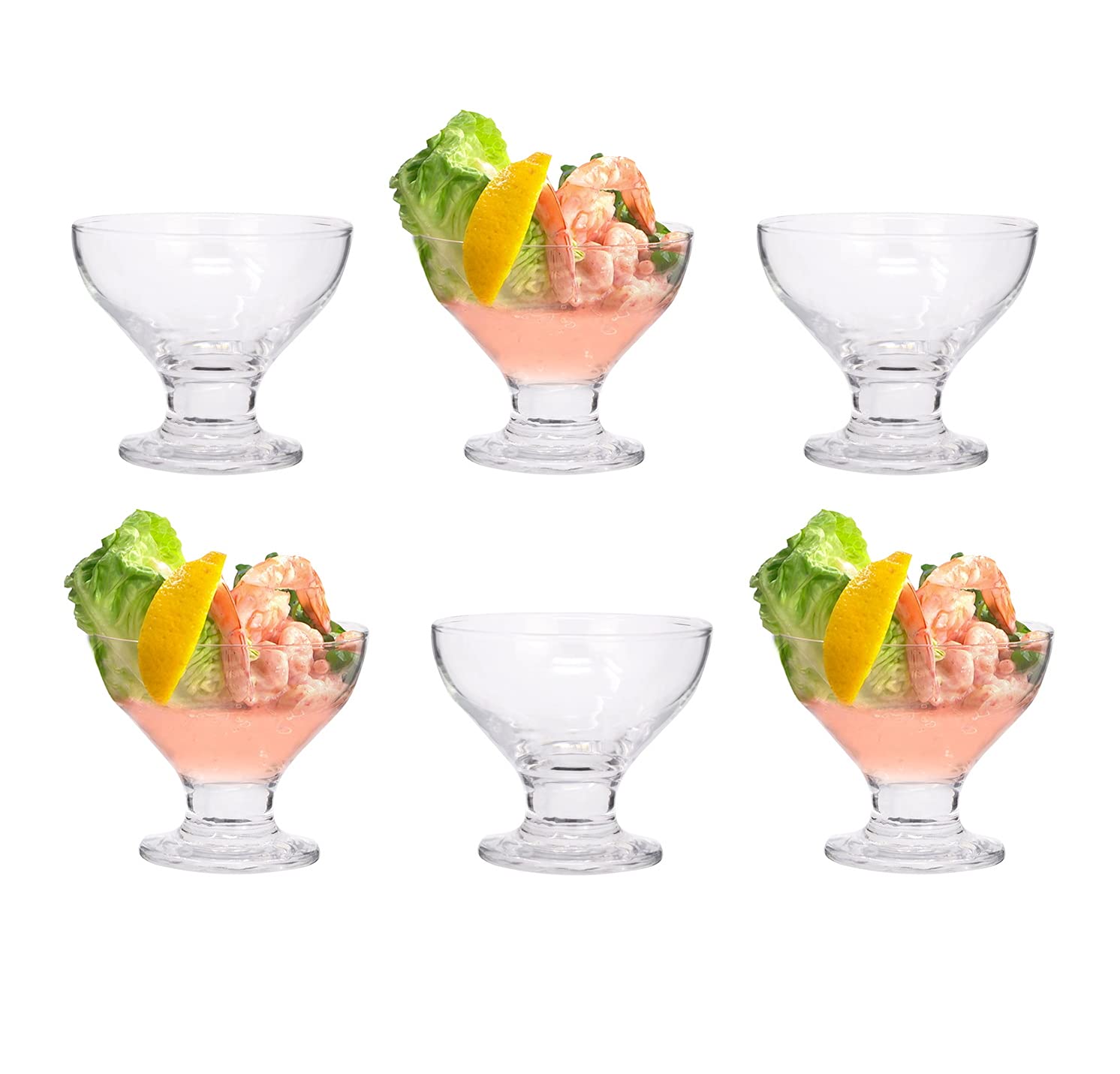 GK Global Kitchen Set of 6 Glass Prawn Cocktail Bowls Dishes Stemmed Appetizer Prawn Cocktail Starter Serving Glasses Footed Appetiser Prawn Seafood Shrimp Salad Cocktail Nibbles Glass Bowls, 230ml