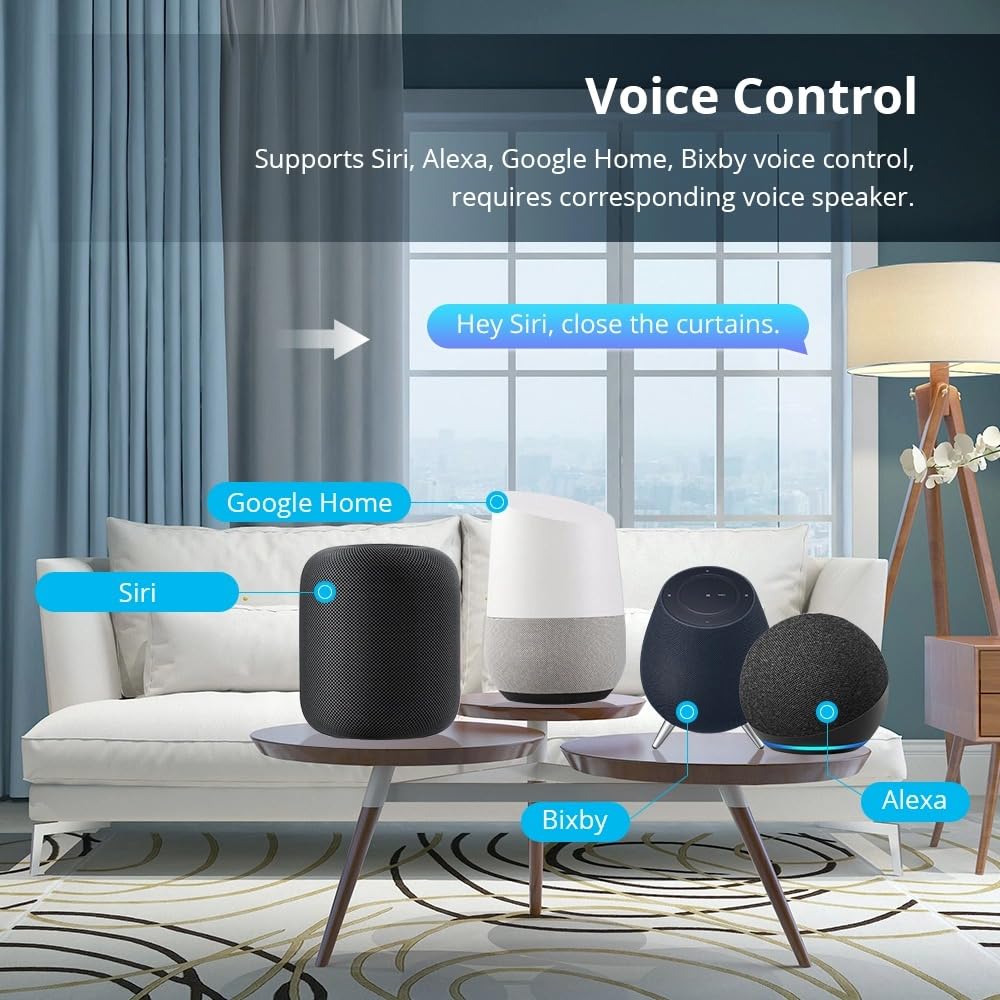 Matter Over WiFi Motorisierte Vorhangschiene, Smart Curtain Rod Compatible with Apple Home, Alexa, Google Home, Voice & Remote Control, Center/Side Opening (309.9 cm))
