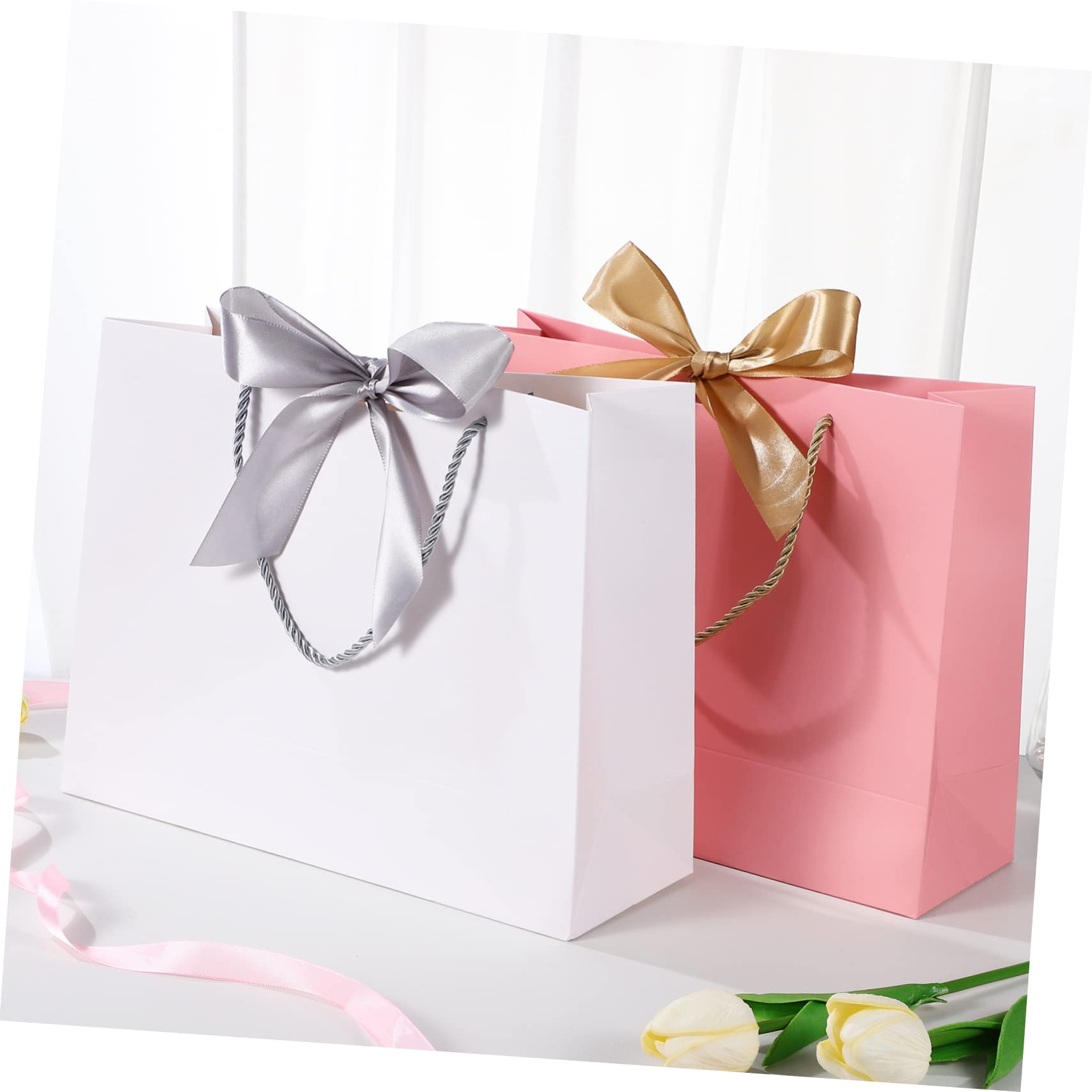 KOMBIUDA 10stücke Teiliges Geschenktüten Mit Bändern Für Hochzeiten Und Feiern Weiße Und Rosa Papiertüten Mit Stabilen Griffen Für Und Feste