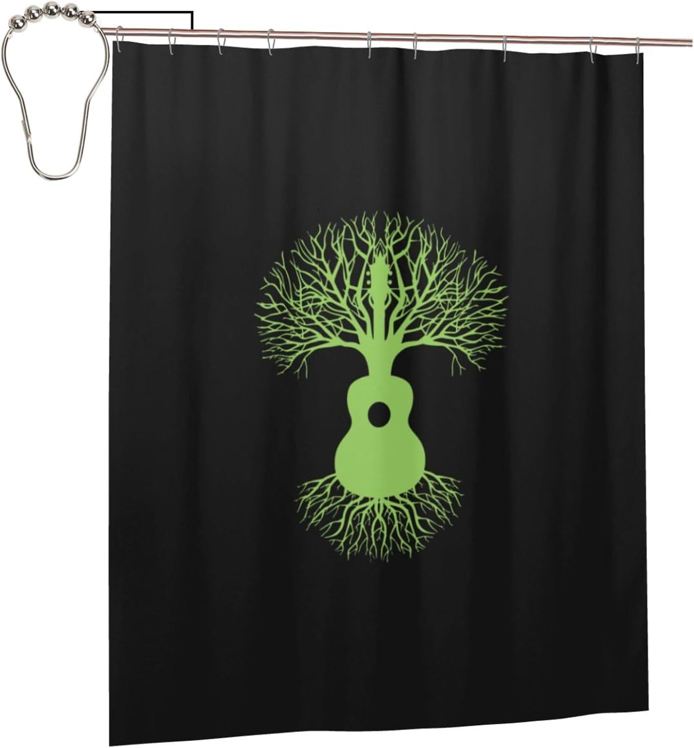 Fpandawang Guitar Tree Music Bathroom Fabric Shower Curtain with 12 Buckles and Hooks, Washable, Waterproof, 60x72 Inches