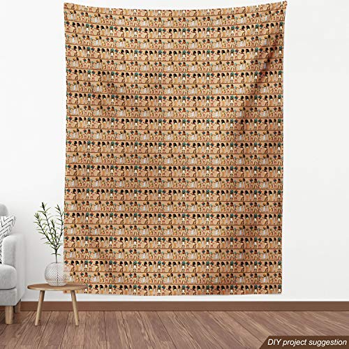 Image of Ambesonne Egyptian Print Fabric by The Yard, Egyptology Mythological Cartoon Characters Archeology History Illustration, Decorative Fabric for Upholstery and Home Accents, 3 Yards, Peach Beige