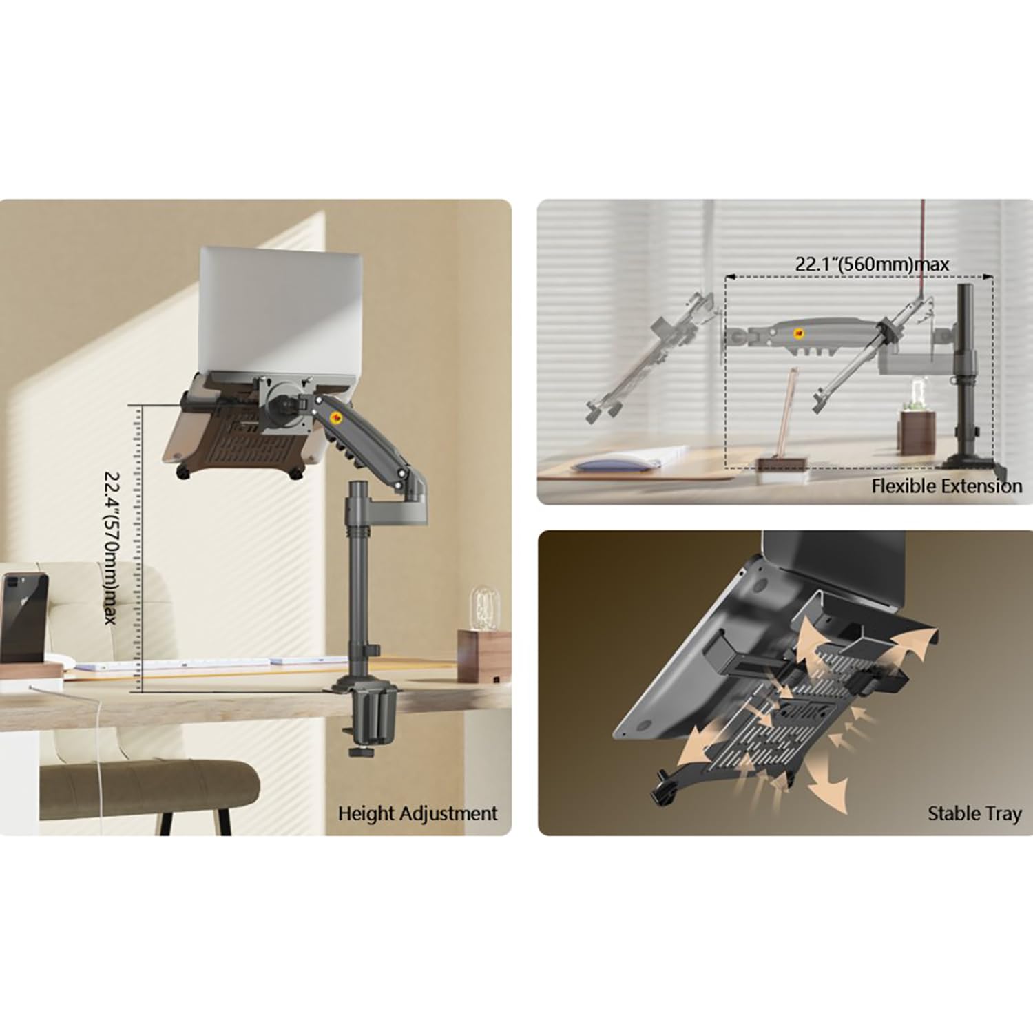 NB Ergonomic Soporte Ordenador Portátil 13-17'' & Soporte Monitor 17-32'' | Brazo de monitor Carga 9 kg, VESA 75/100 mm H100-FP