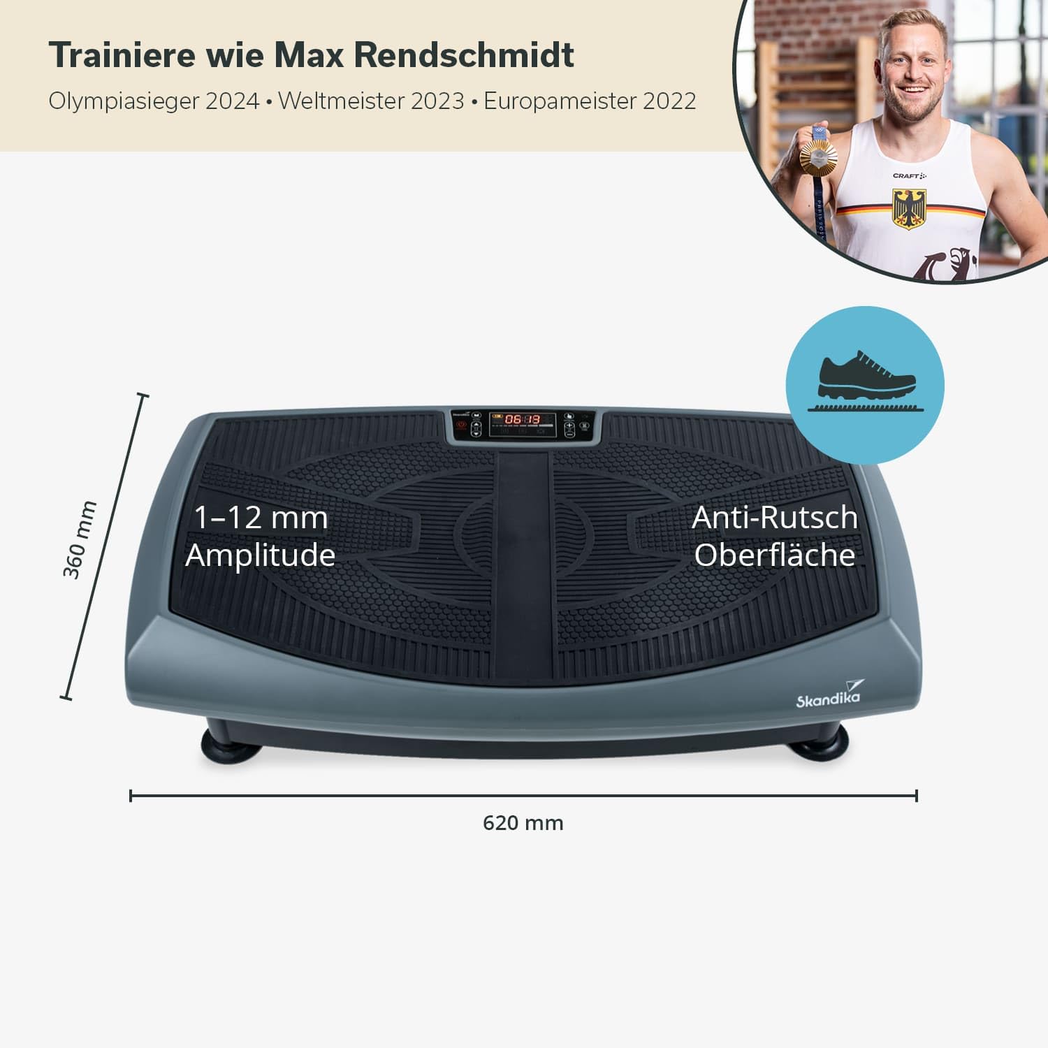 Skandika V2000 4D Vibrationsplatte Grau | 4D Vibration bis zu 35 Hz, Curved Technology, Bluetooth-Lautsprecher, Fernbedienung, 60 Stufen, 3 + 3 Programme, Oszillierende Vibration | Fitnessgerät