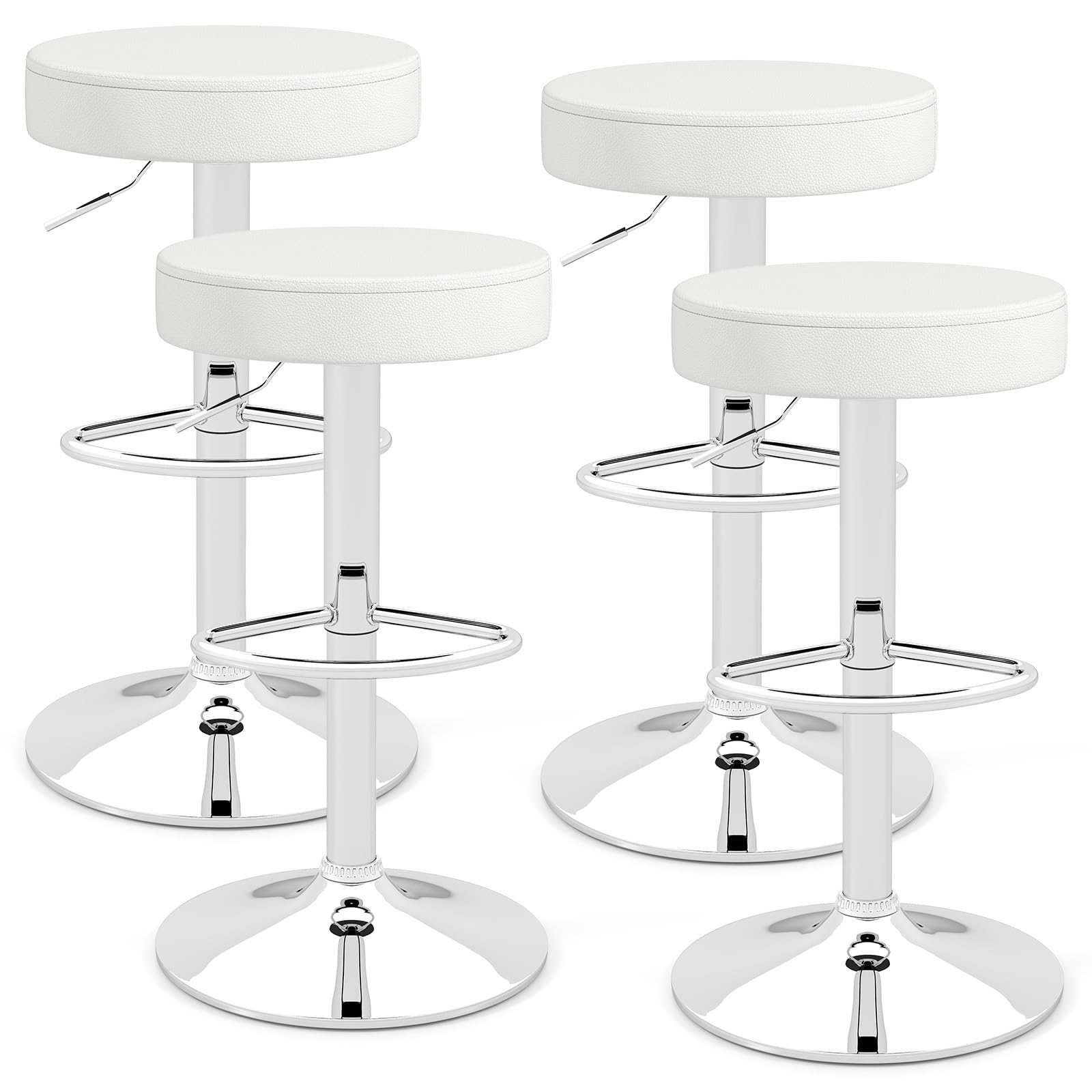 Giantex Bar Stools Set of 4, Adjustable Height PU Leather Bar Chair with Swivel Padded Seat, Footrest & Anti-Slip Base, Modern Backless Barstools for