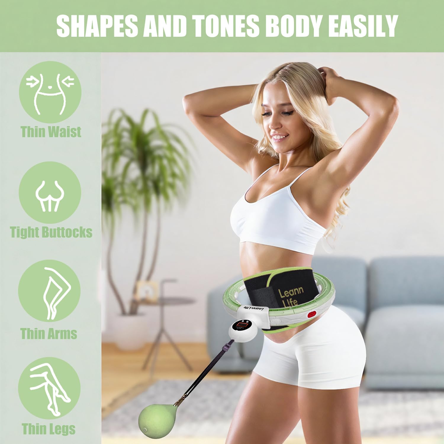 U5 Smart Weighted Hula Hoop mit Zähler & Taillentrimmer - 16 Knoten, 71,1 cm - 116,8 cm verstellbarer Infinity Hoop Übergröße, leise gummierte Räder, Bauchmuskeltraining, Fitness