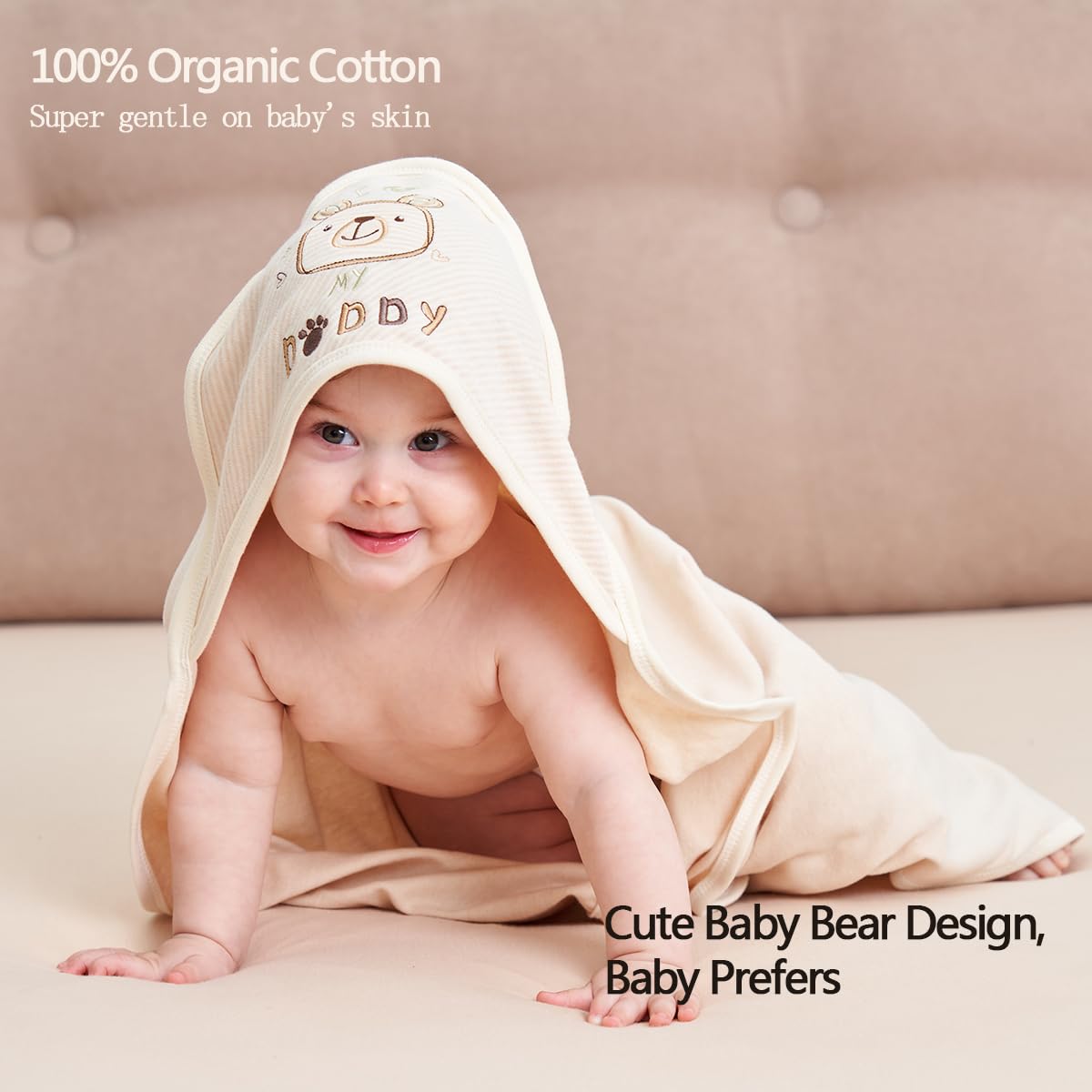 Juego de 6 toallas y paños con capucha para bebé, toalla de baño de algodón orgánico ultra suave y reutilizable para bebés y niños pequeños, regalos unisex para bebés (L (paquete de 6),