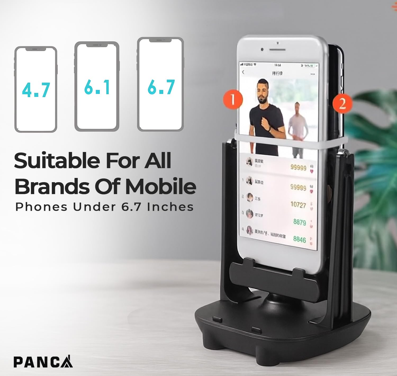 PANCA Automatic Step Swing Device for 2 Phones, Mobile Shaker Rocker with Dual Phone Holder, Adjustable Desk Mount Step Counter Support for Recording Gaming Fitness Apps Compatible (Black) — Amazon image 3