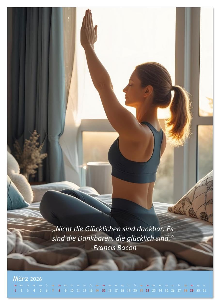 Yoga im Bett (hochwertiger Premium Wandkalender 2026 DIN A2 hoch), Kunstdruck in Hochglanz: Entspannt durch das Jahr - mit dem Yoga-im-Bett-Kalender. (CALVENDO Gesundheit)