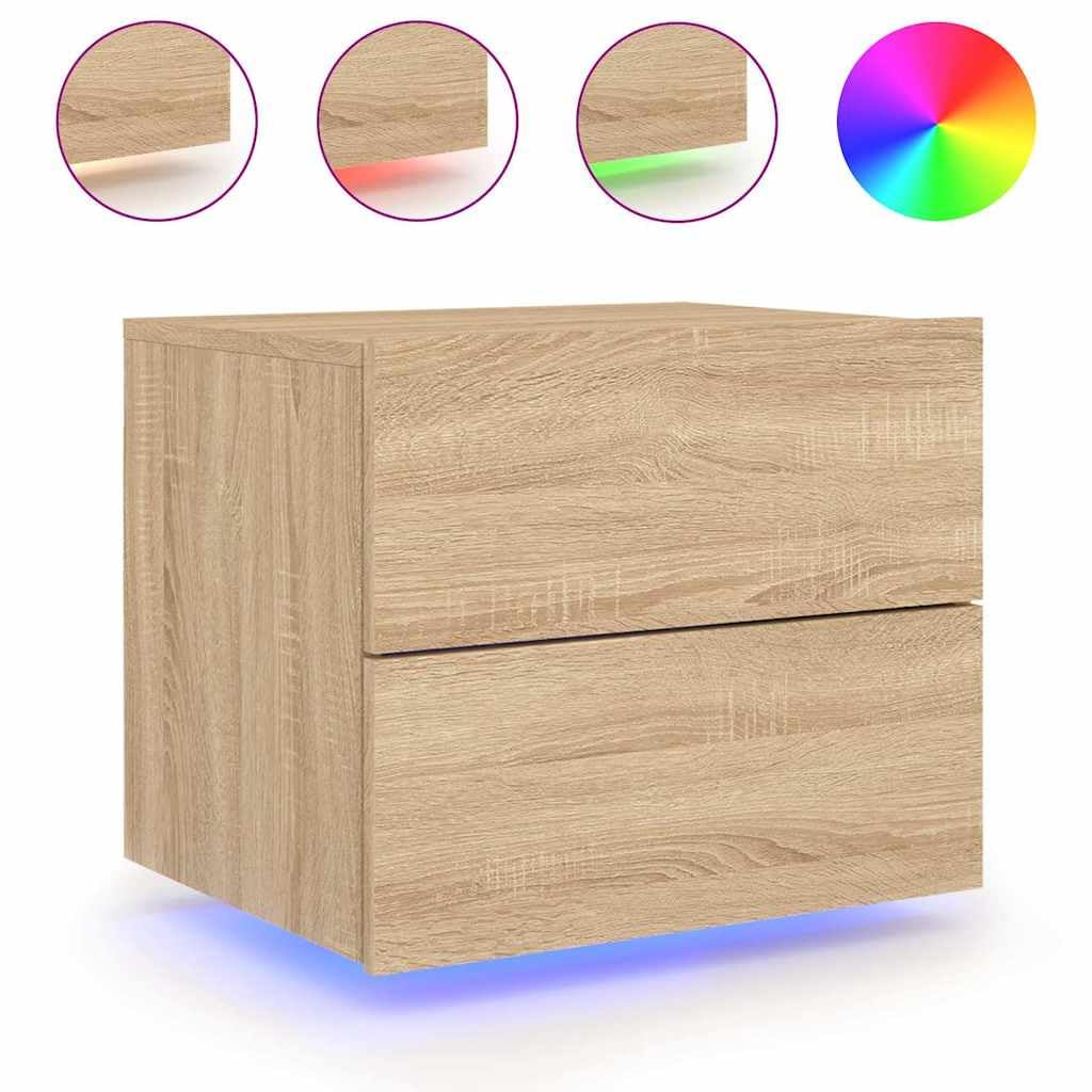 vidaXL Mesitas de Noche de Pared con Luces LED 2 Unidades Roble Sonoma