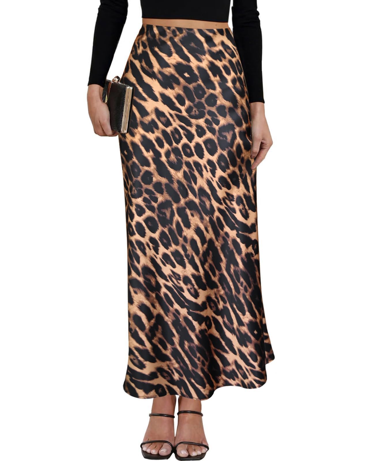 VividMosaic Satin High Waisted Maxi Skirt