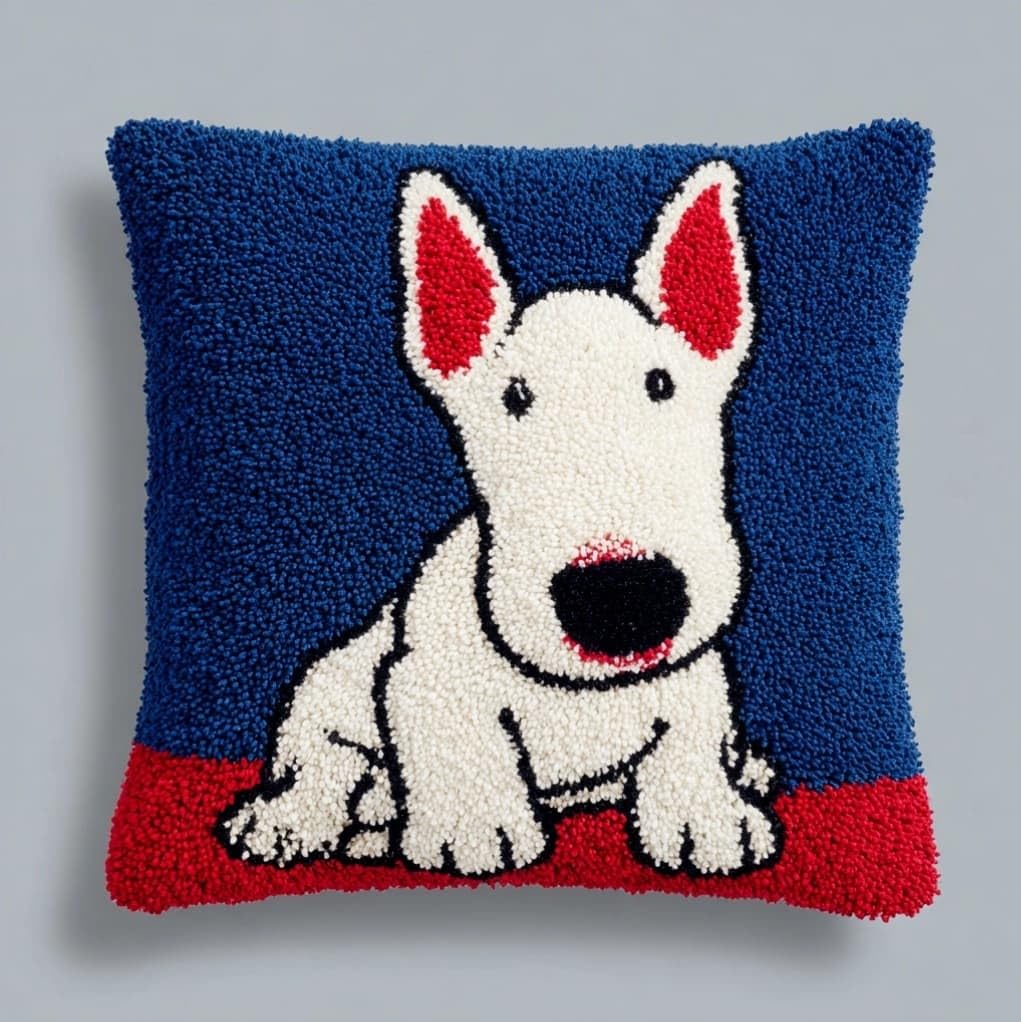 AxiangziK DIY Latch Hook Pillow Kit 43x43cm,Bull Terrier Animal Dog