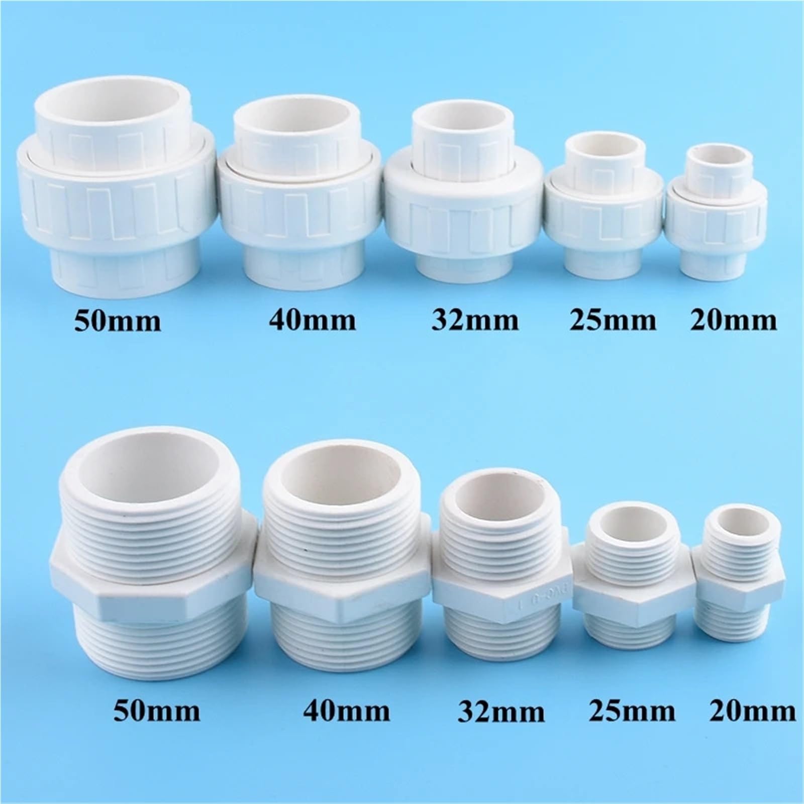 2 piezas de 20 a 50 mm PVC for tubería, codo en T, conector cruzado, junta agua for riego jardín, válvula bola control for acuario(Thread Connector,32mm)