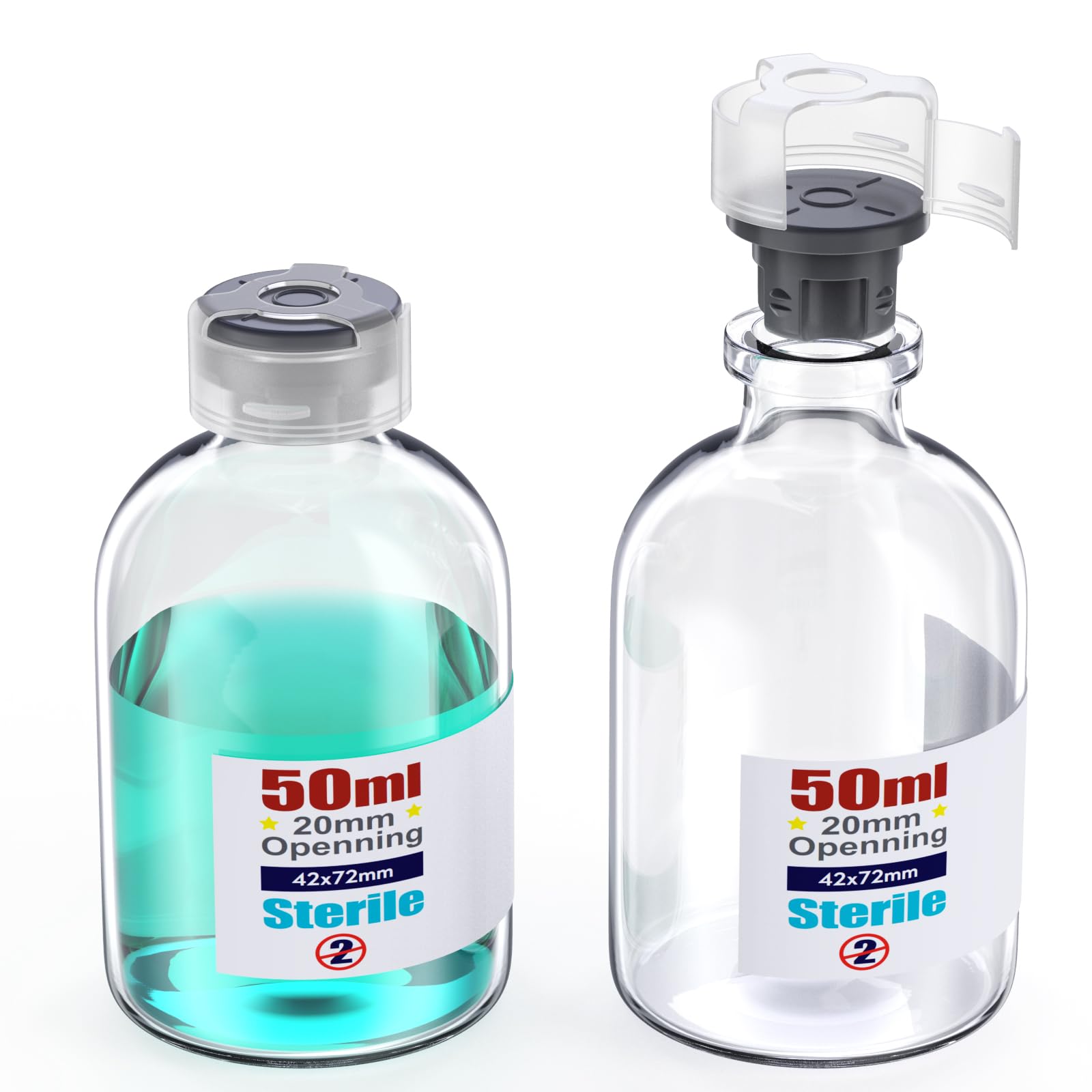 Zhanxubio Clear Sterile Glass Vials With Locking Cap And Butyl Rubber Self Healing Injection Port,Buckle Cover Sample Vials Individually Sterilized Package By (6,50Ml)