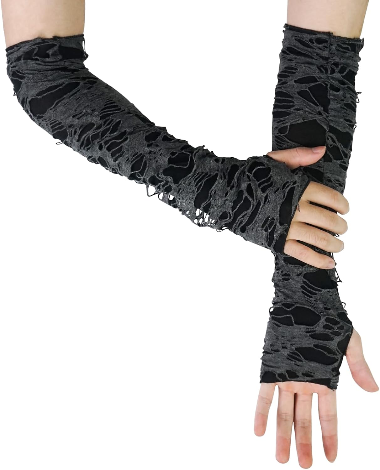 Luwint Punk Fingerless Long Gloves & Shabby Leg Warmer Ripped Gothic Arm Leg Sleeves Torn Punk Clothing Costume Accessories