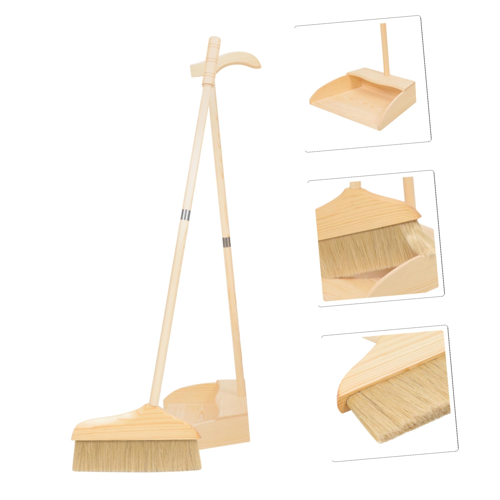 Juego de Escoba Suave Recogedor de Mango Largo, Madera y Cerdas