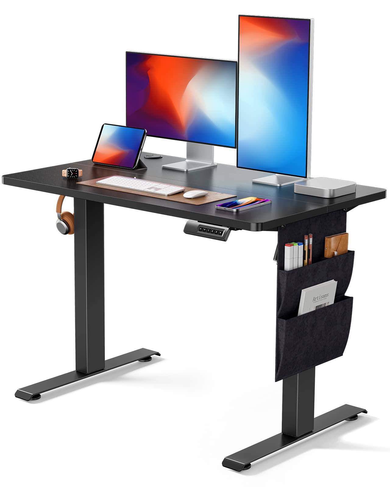 Marsail 40 * 24" Electric Adjustable Height Standing Desk with Storage Bag, 4 Memory Height Settings,Sit Stand Up Desk for Home Office,Computer Gaming Workstation, Cable Manager, and Headphone Hook