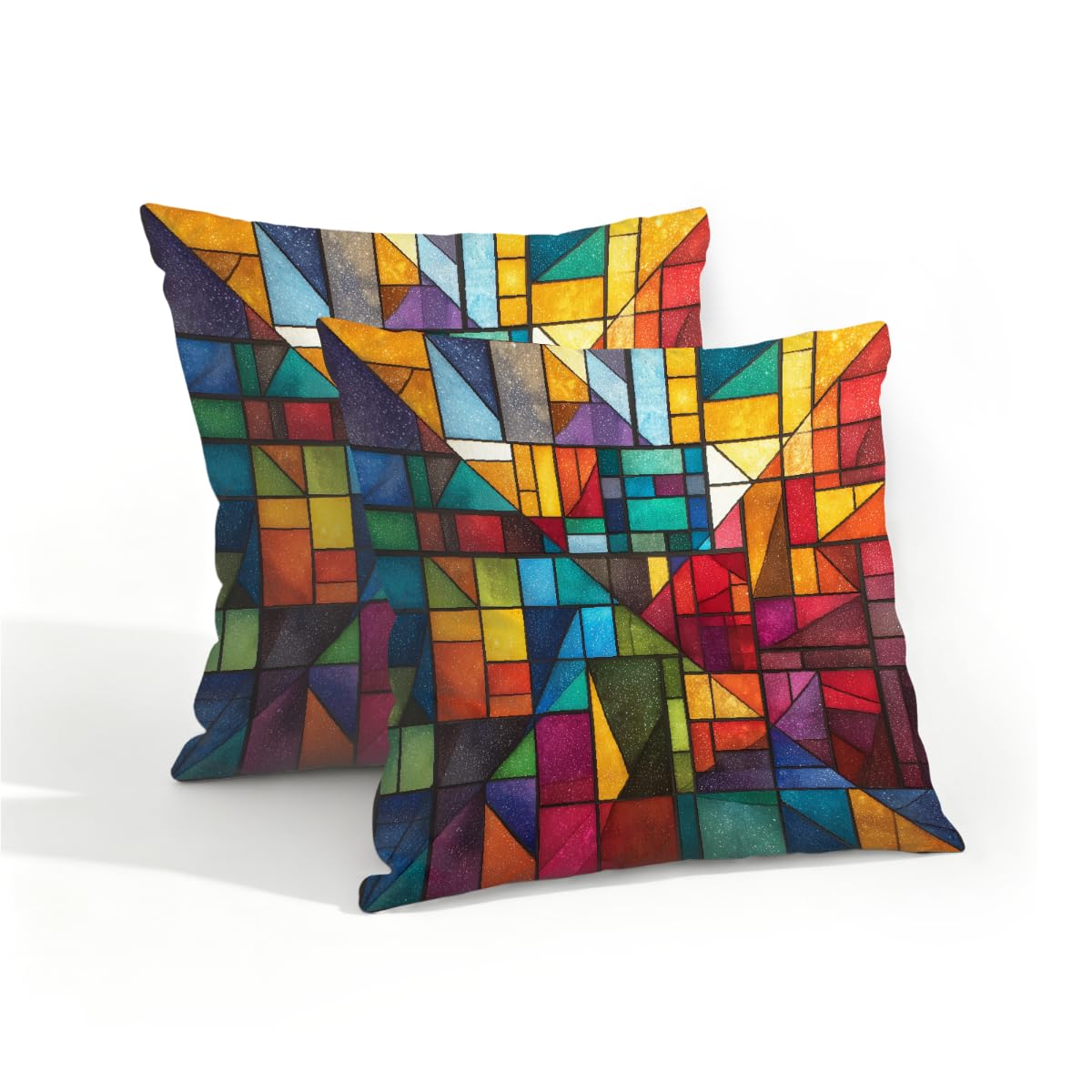 Outdoor Pillow Covers Waterproof Pillowcases 16x16in Set of 2 Modern Stained Glass Geometric Mosaic Decorative Throw Cushion Case for Couch Sofa Garden Patio Furniture