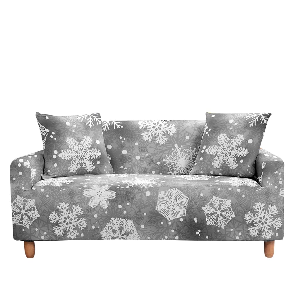 Highdi Snowflake - Silver Christmas Sofa Cover 1/2/3/4 Seater, Sofa Slipcover Stretch Washable Furniture Protector Non Slip Sofa Covers For Loveseat Couch Sofa (3 Seater,)