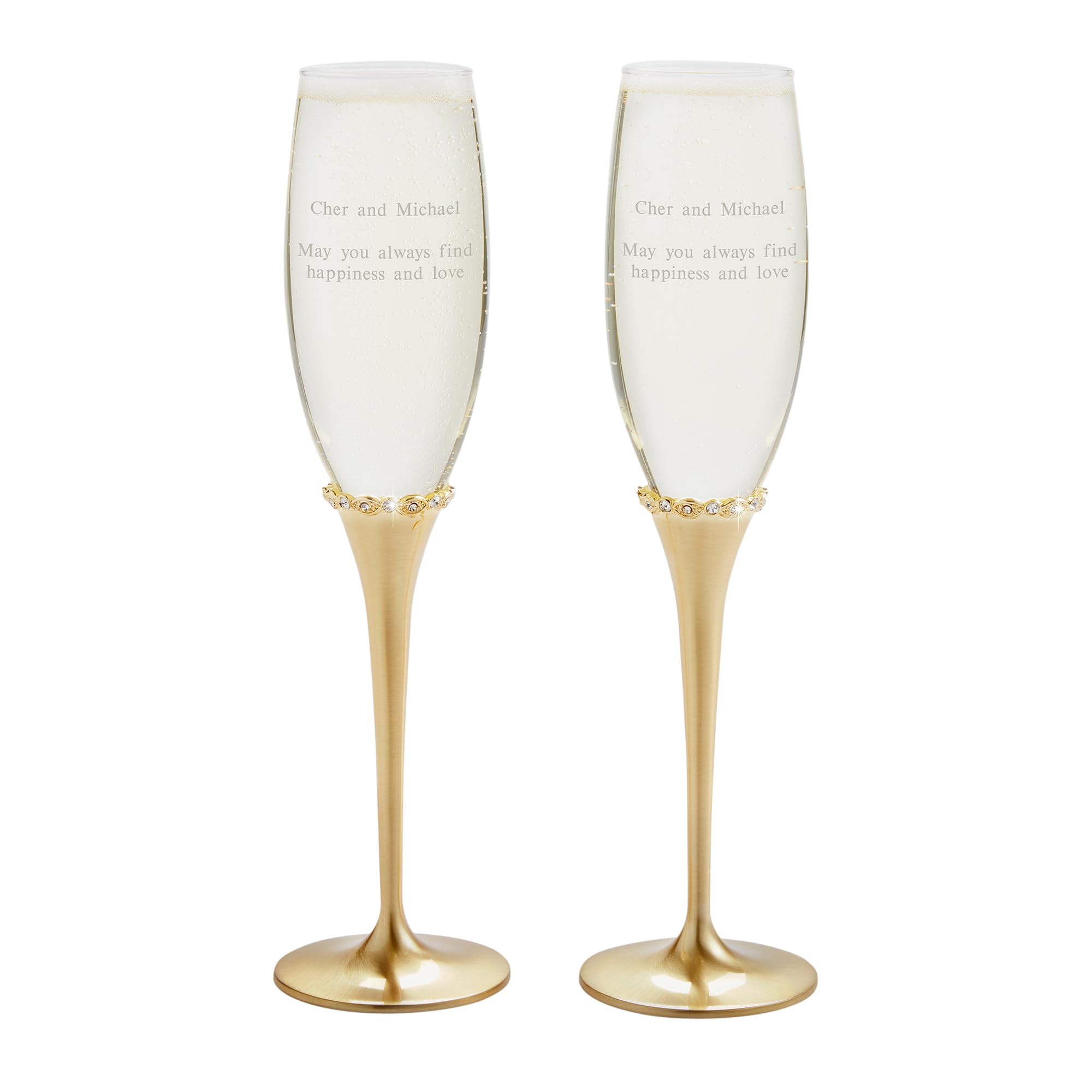 THINGS REMEMBERED Engraved Engamement Princess Gold Flute Set (Free Customization)