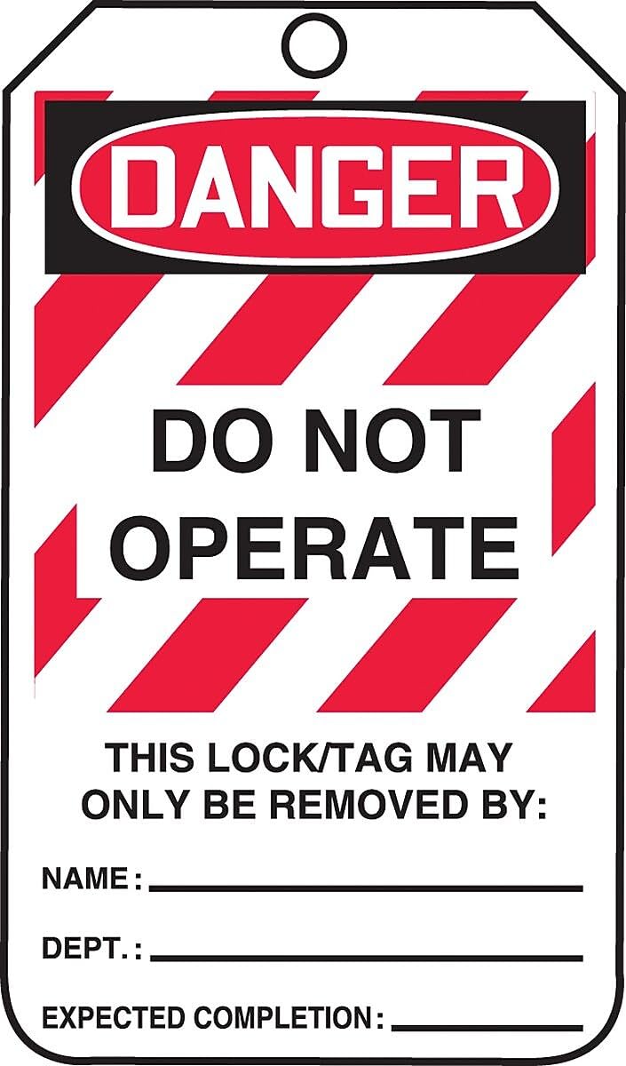 Accuform Signs MLT406CTP Lockout Tag, Legend Danger DO NOT Operate, 5.75" Length x 3.25" Width x 0.010" Thickness, PF-Cardstock, Red/Black on White (Pack of 25)