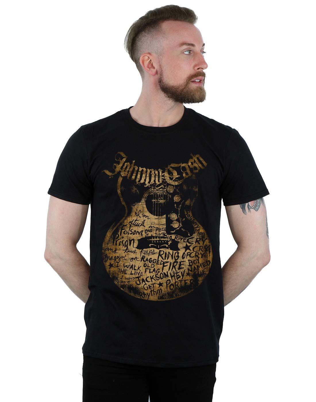 Absolute Cult Johnny Cash Men's Guitar Lyrics T-Shirt Black XX-Large