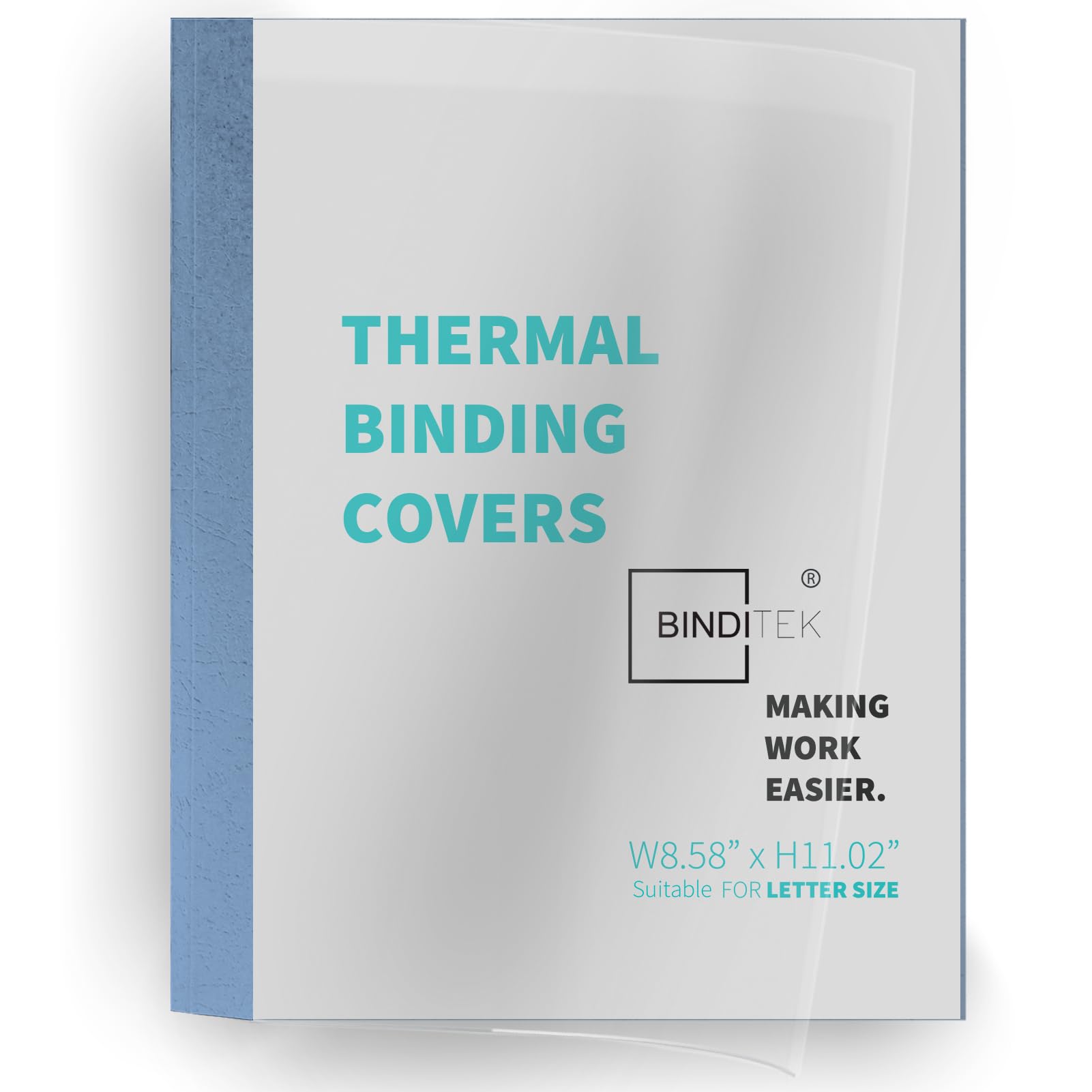 Binditek 10 Pack Thermal Binding Presentation Covers, 1/8 Inch Spine, Holds 30 Sheets, Ultra Clear Front Cover, Blue Paper Back Cover, Letter Size,