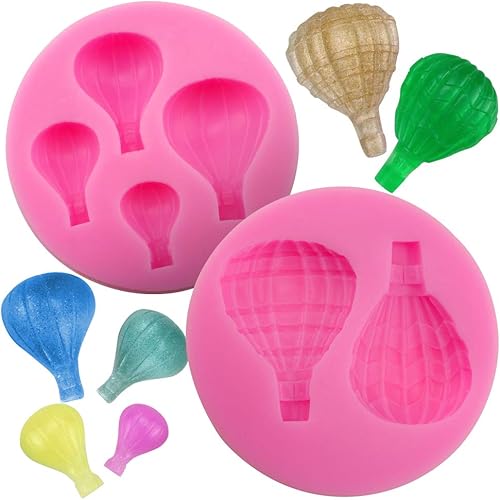 Meiyouju - 2 moldes para fondant de globo de aire caliente, molde de silicona para globos de aire de 4 cavidades, molde de globo de aire de 2