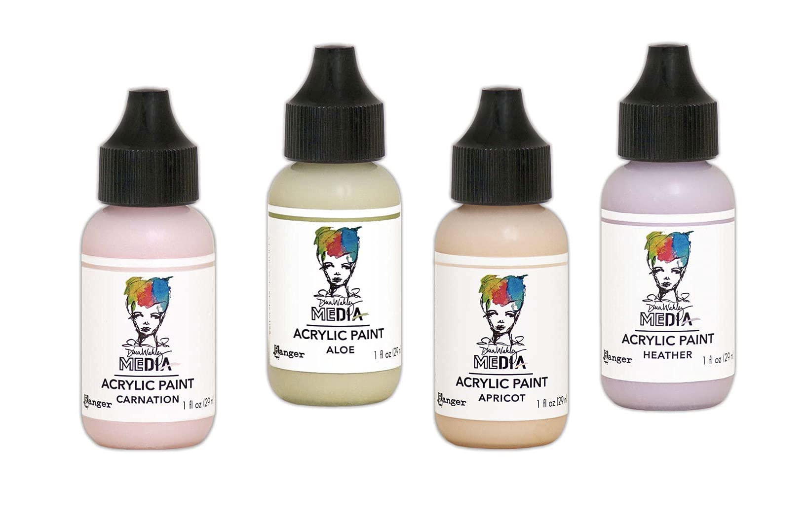 4-pack Dina Wakley Heavy Body Acrylic Paints, 2019 Colors Heather, Carnation, Aloe, Apricot