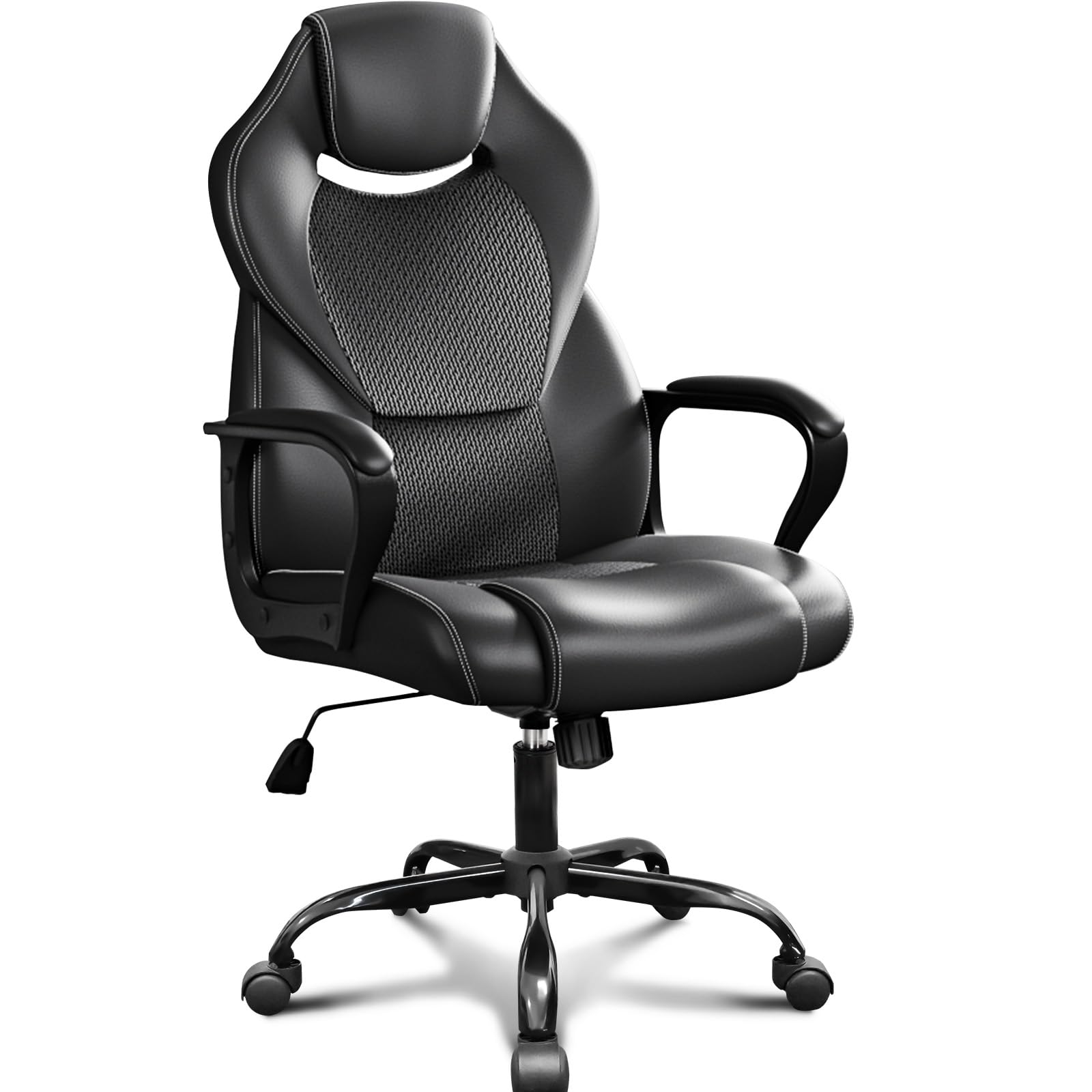 BASETBL Sedia Ufficio Ergonomica Poltrona Ufficio Direzionale in Pelle Altezza Regolabile Sedia Gaming Sedia Scrivania a Rotelle Girevole Reclinabile Schienale Alto Supporto Lombare Nera