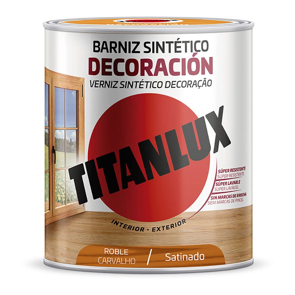 BARNIZ SINTÉTICO DECORACIÓN SATINADO ROBLE 0,​250L TITANLUX M11100214