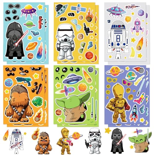 Star Krieg Sticker Kinder-12Pcs Sterne Wars DIY Aufkleber Personalisierte Stickers- Yoda Sticker Set Geschenk Give Aways Geburtstag Deko Gastgeschenke Party Mitgebsel für Laptop Skateboard Scrapbook
