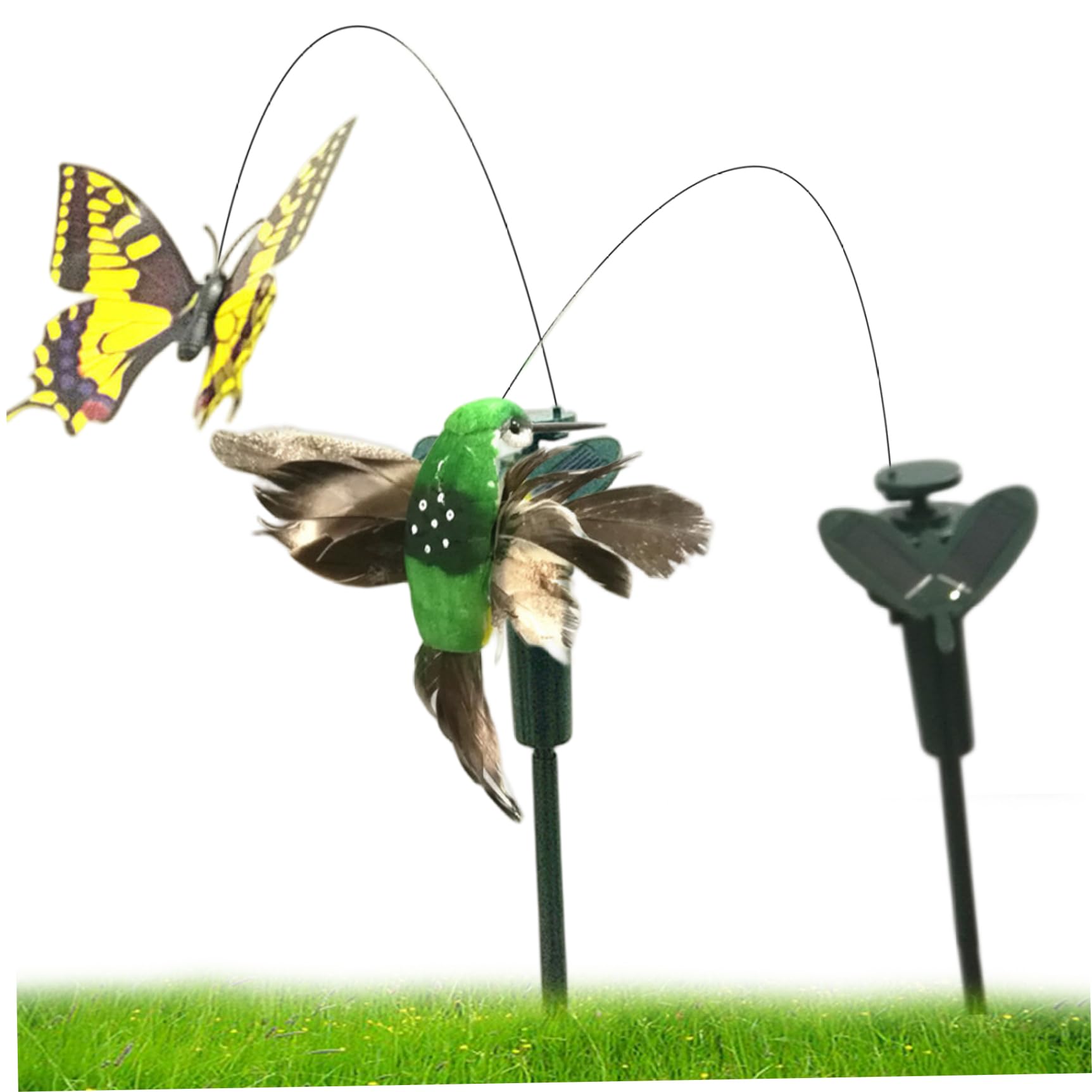 Hintyne Solar Butterfly Solar Garden Stakes 2Pcs Fluttering Butterfly & Hummingbird Garden Stake Realistic DIY Friendly Decorations for Lawn, Park Outdoor, Random Color