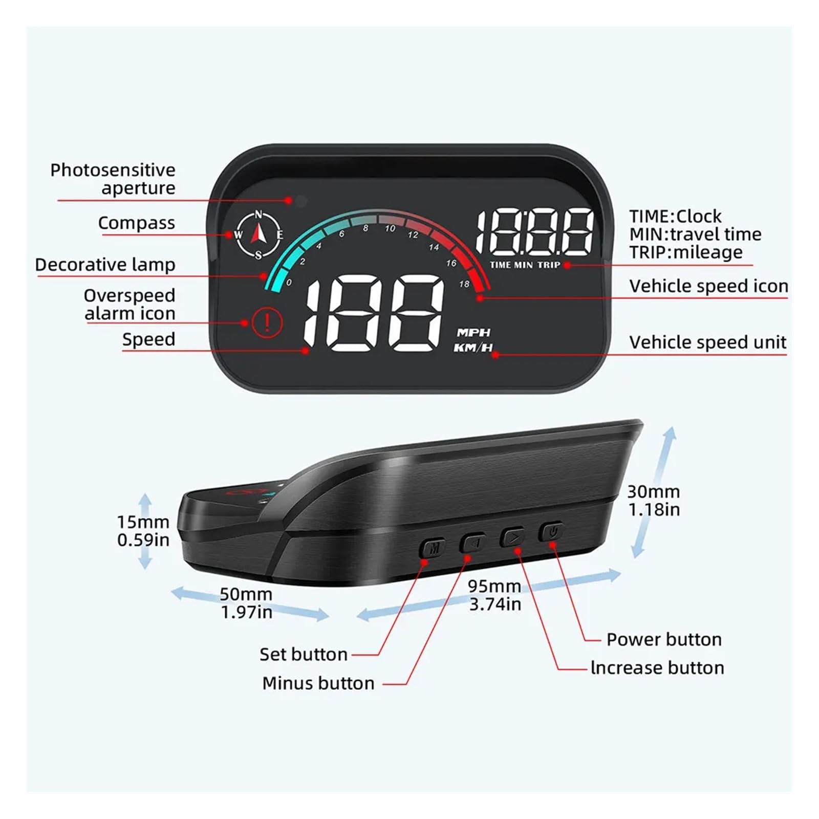 AD Head Up Display-proyector De Parabrisas M22, GPS For Coche HUD, Velocímetro Digital Universal, Km/h, Proyección LCD sobre Cristal, Velocidad del Coche