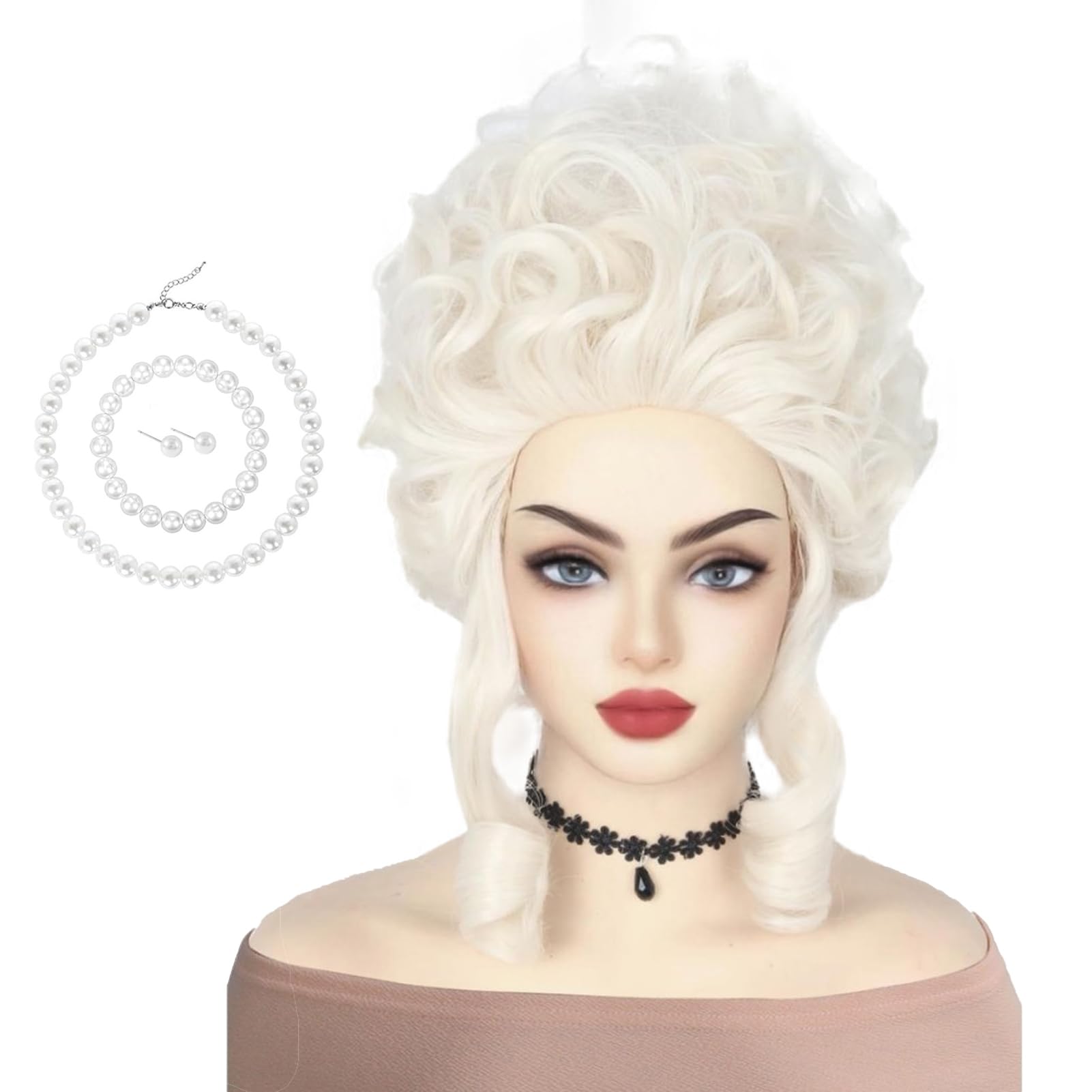 Soyusunny Colonial Women Halloween Victorian Cosplay Costume Wigs Vintage Beehive Girls(Platinum Blonde)