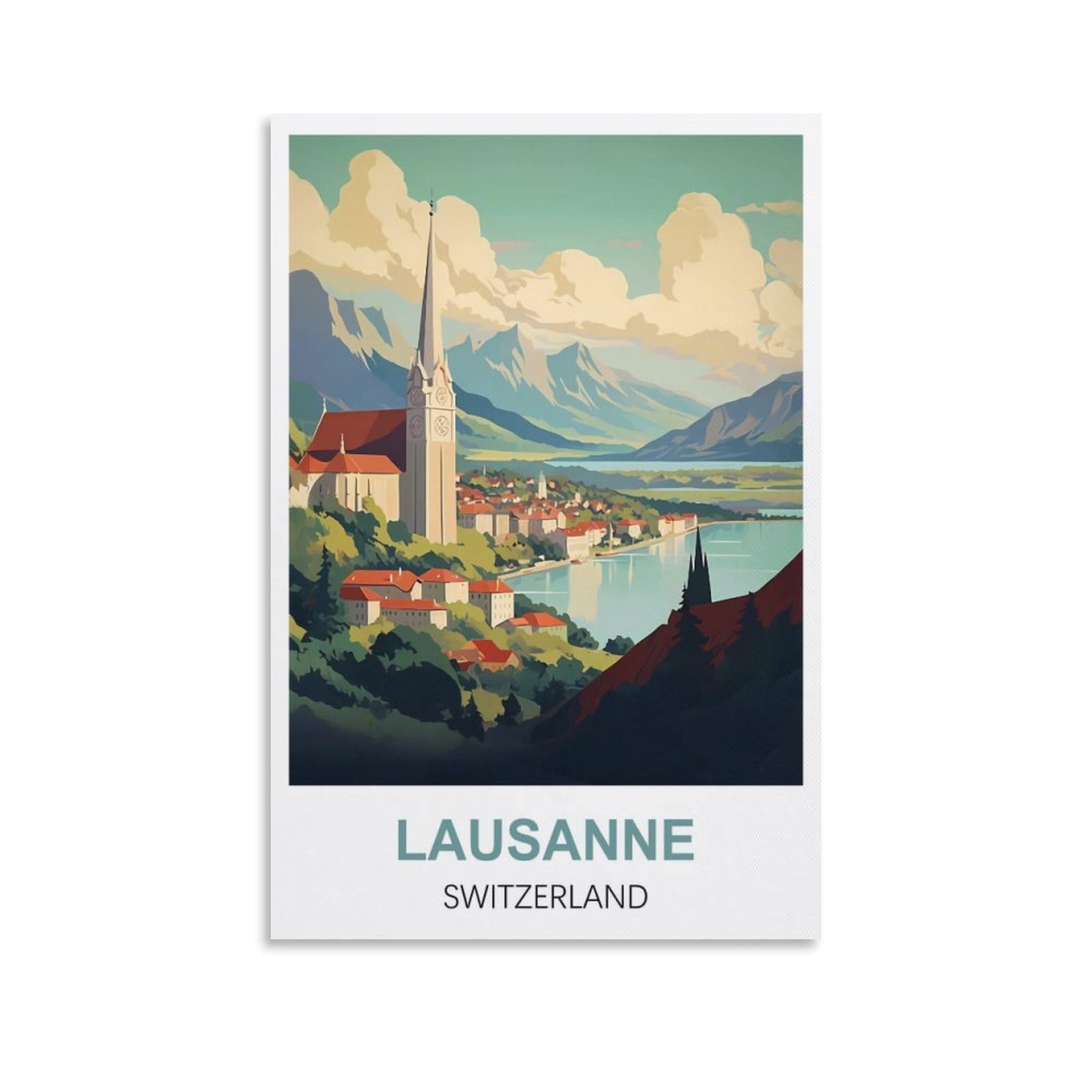 Whcheeh Unframe-Style Lausanne Switzerland Vintage Travel Posters 08X12inch(20X30cm) Canvas Art Print Wall Art Decor Picture
