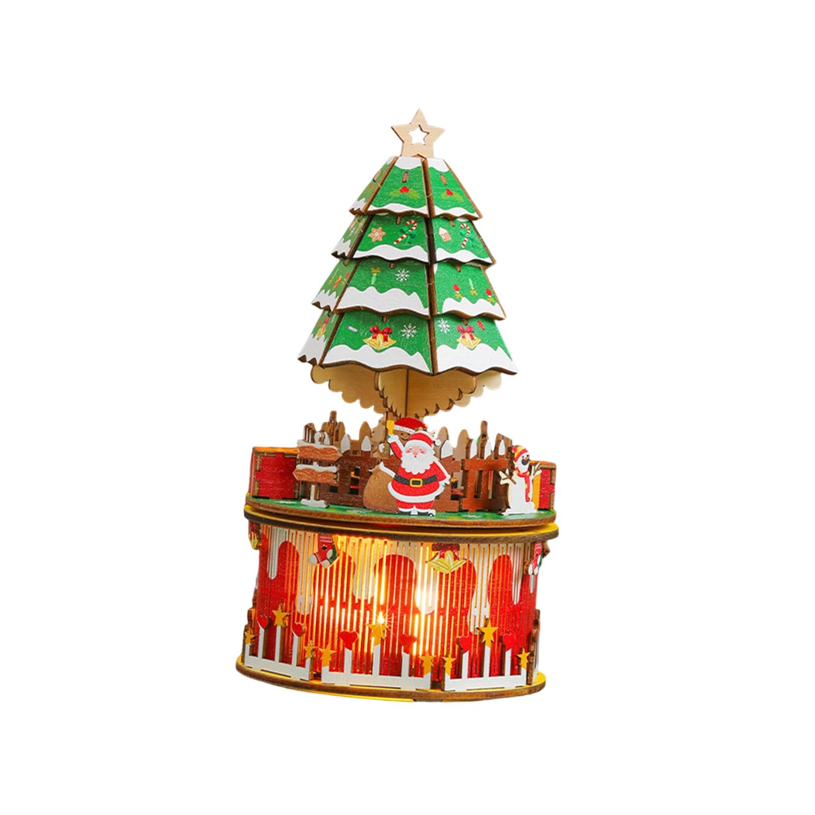 Carillon a forma di albero di Natale, in legno naturale, strumento fai da te con meccanismo musicale rotante, decorazione natalizia musicale