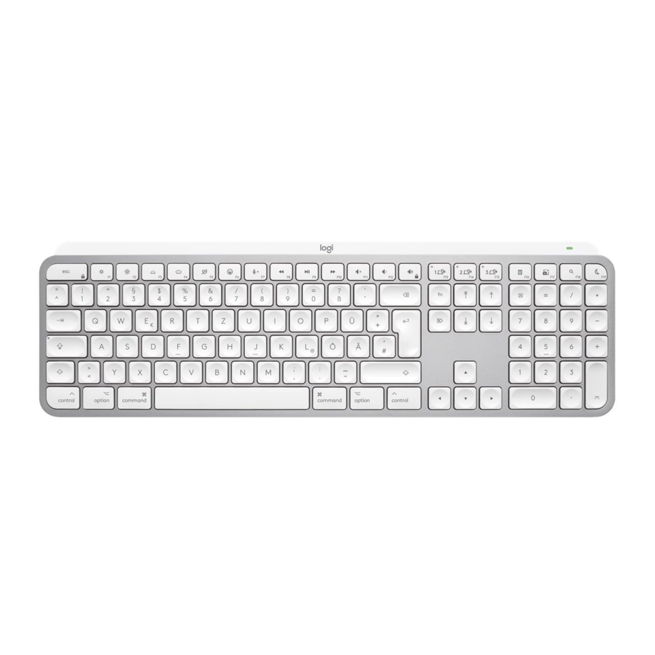 Logitech MX Keys S for Mac, klawiatura bezprzewodowa, płynne, precyzyjne pisanie jak na laptopie, Bluetooth USB C do MacBooka Pro, Macbooka Air, iMaca, iPada - Pale Grey - QWERTZ