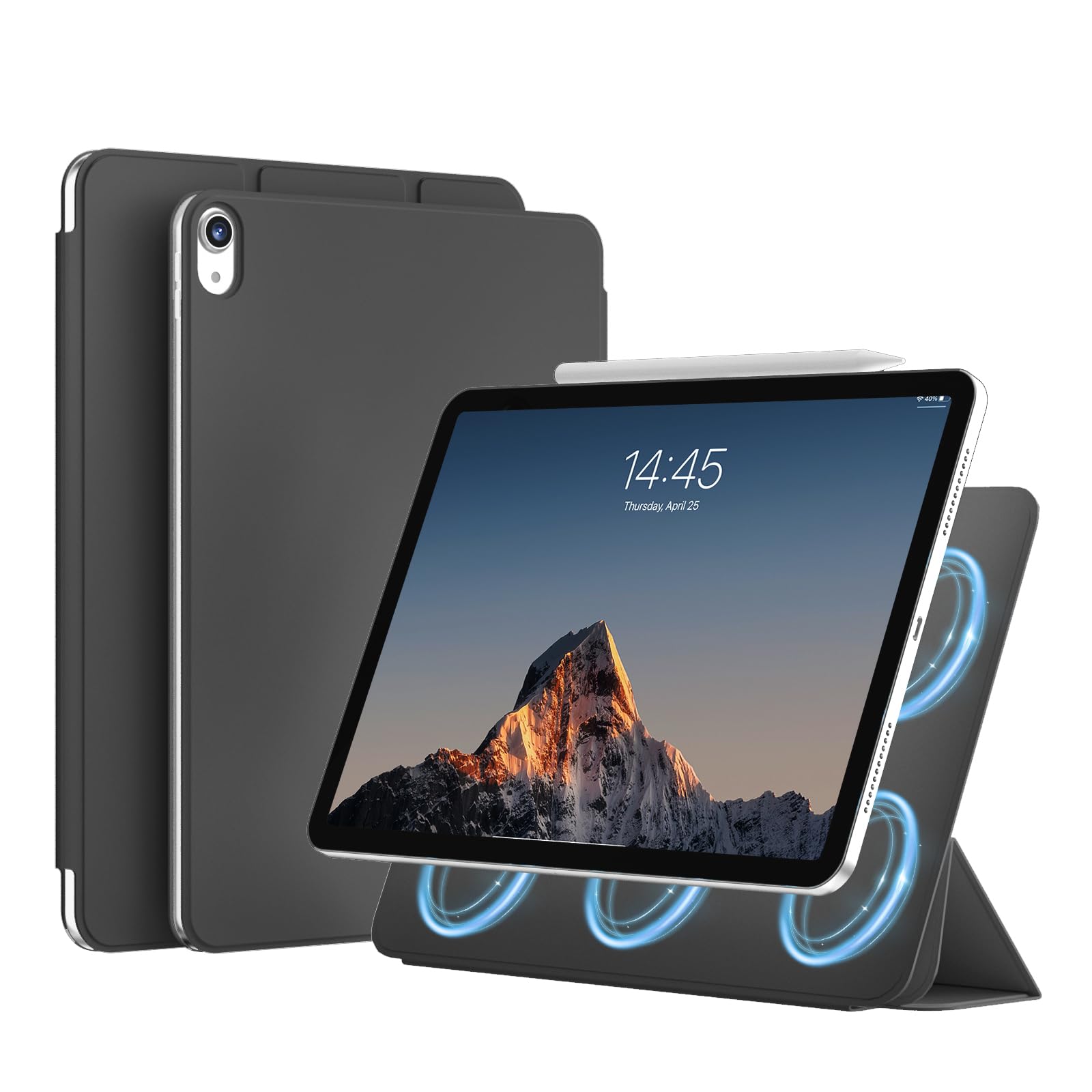 JKSML Magnetisch Hülle für iPad (A16) 11. Gen 11 Zoll (2025) & iPad 10. Gen 10,9 Zoll (2022) – Kratzfeste Soft-TPU-Rückseite | Auto Sleep/Wake | Ultraleichtes Design für Büro/Uni (Schwarz)