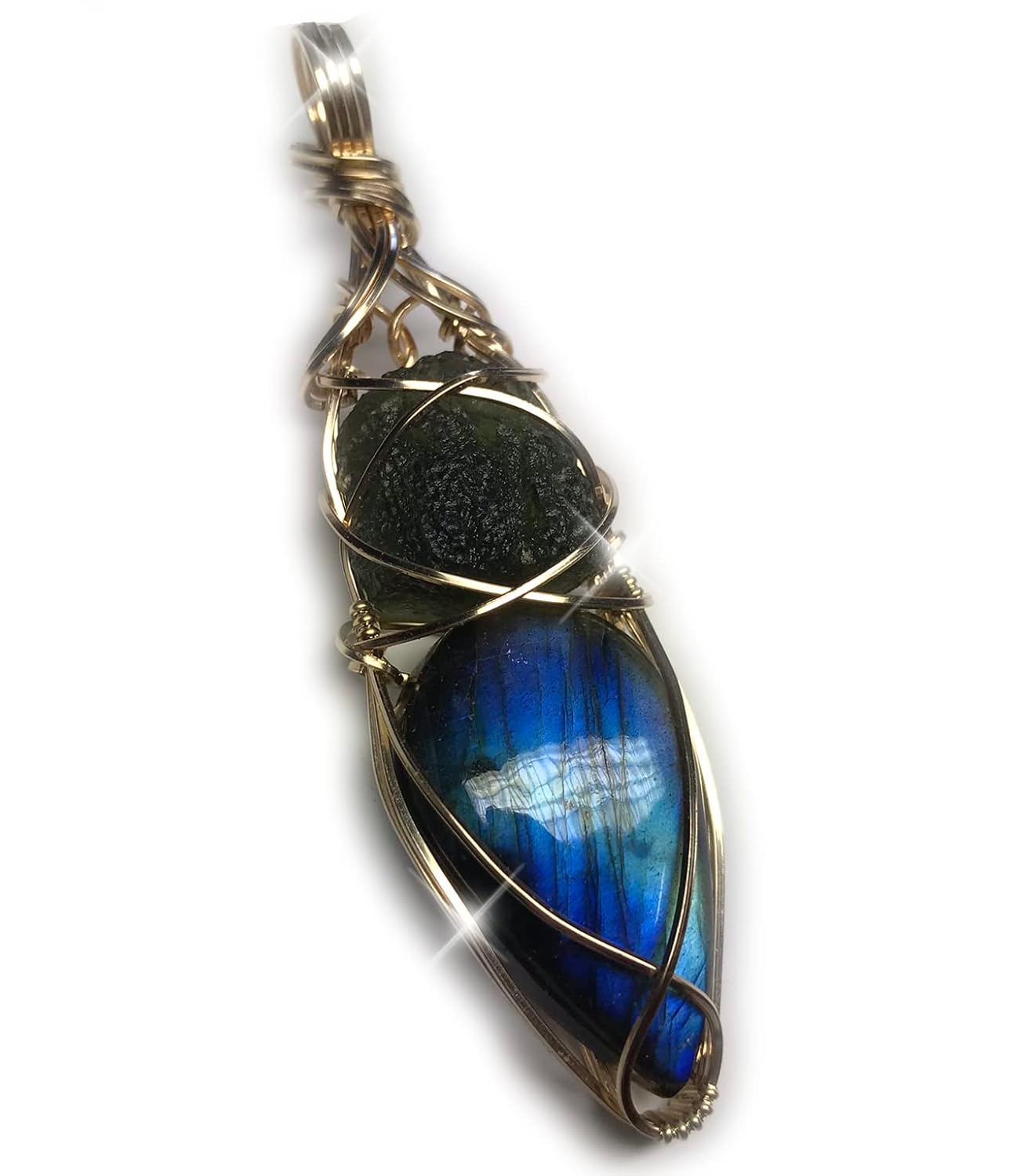 Genuine Moldavite Labradorite Pendant Necklace - 14K Gold Filled Or Sterling Silver Czech Republic Tektite Healing Stones Jewelry Fathers Day Gift
