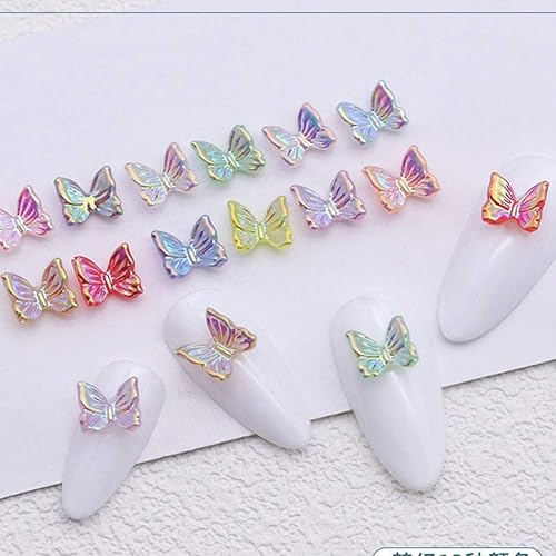 SUKPSY 100 piezas de mezcla 3D de colores lindos de resina de mariposa para decoración de uñas decoración de uñas con purpurina Aurora adornos para